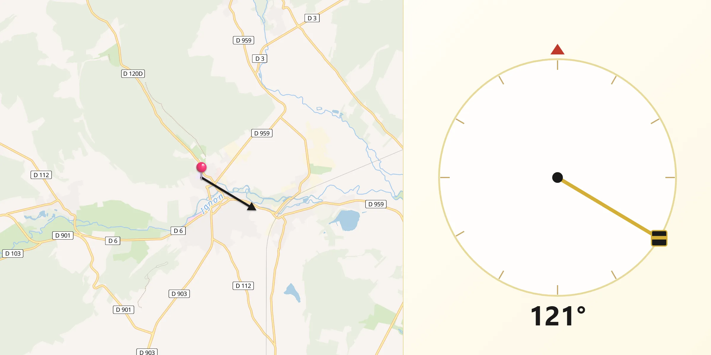Direction vers la Qibla depuis Is-sur-Tille