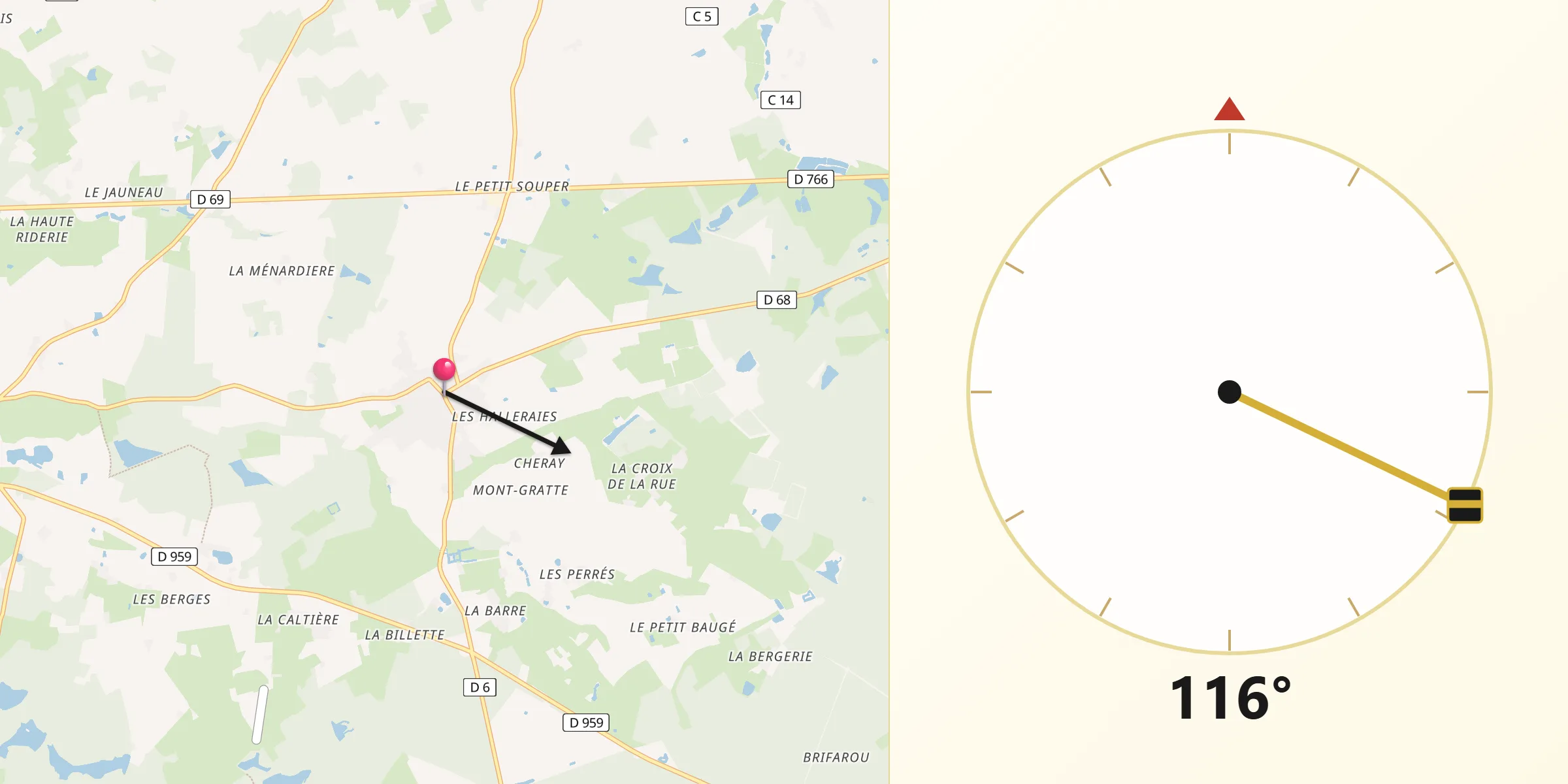 Direction vers la Qibla depuis Sonzay