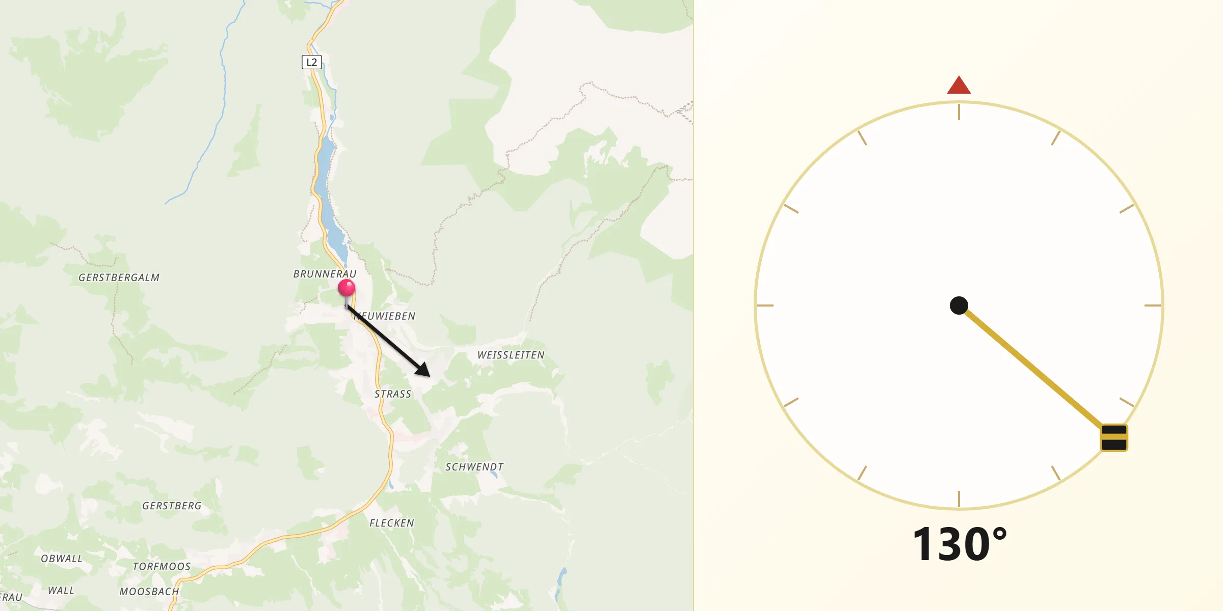 Qibla-Richtung von Sankt Ulrich am Pillersee