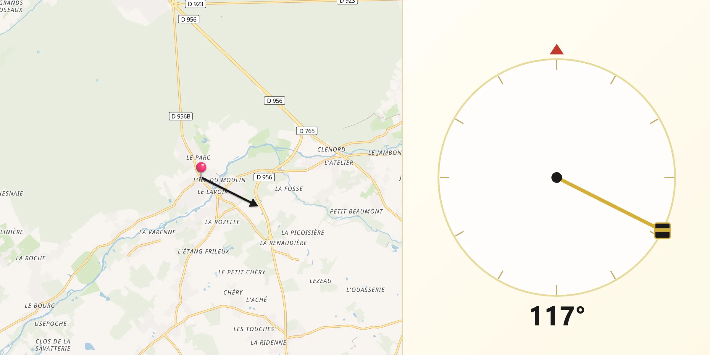 Direction vers la Qibla depuis Cellettes