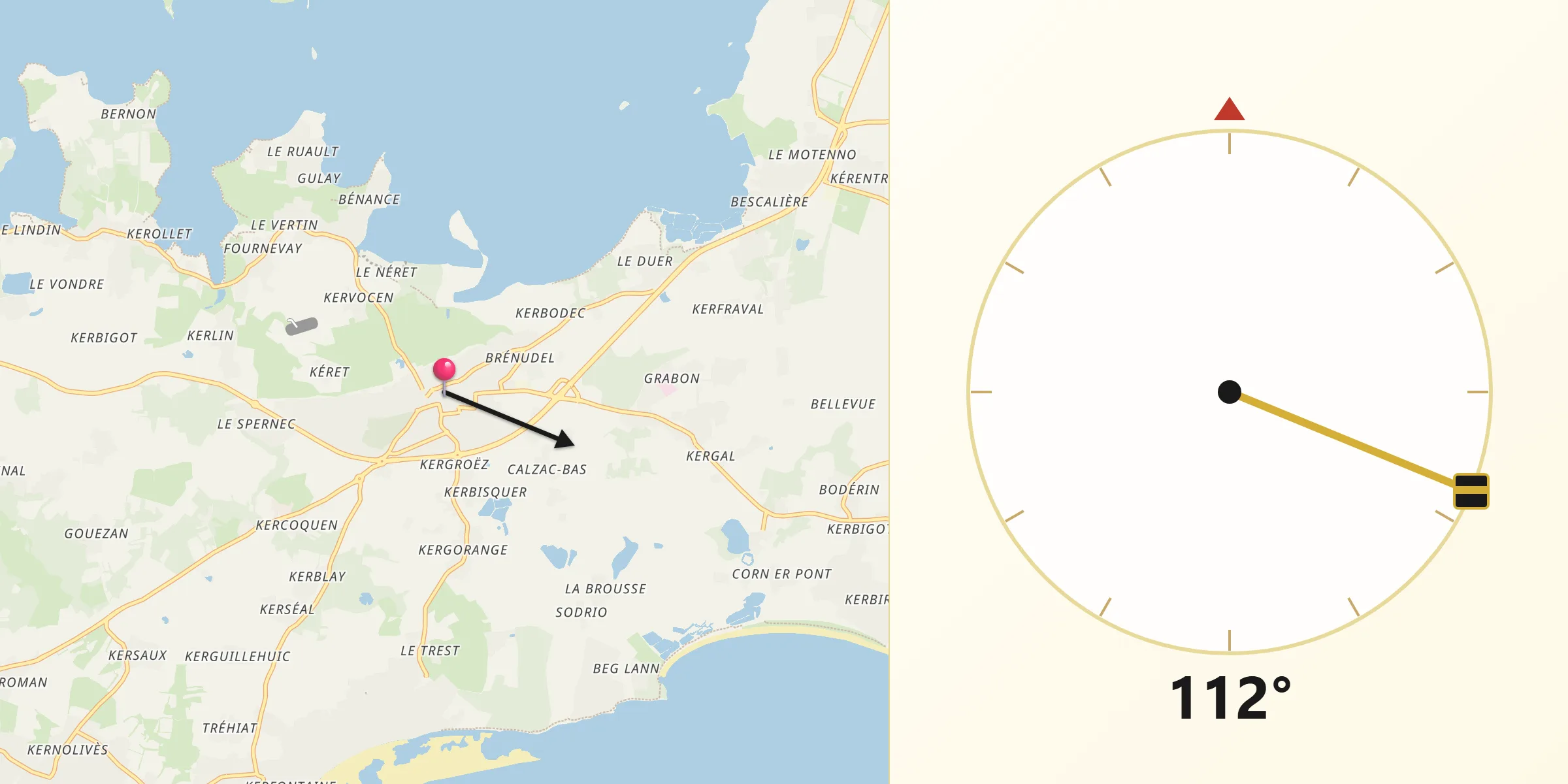Direction vers la Qibla depuis Sarzeau