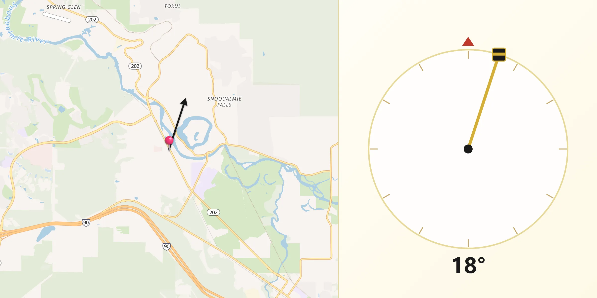 Qibla Direction from Snoqualmie