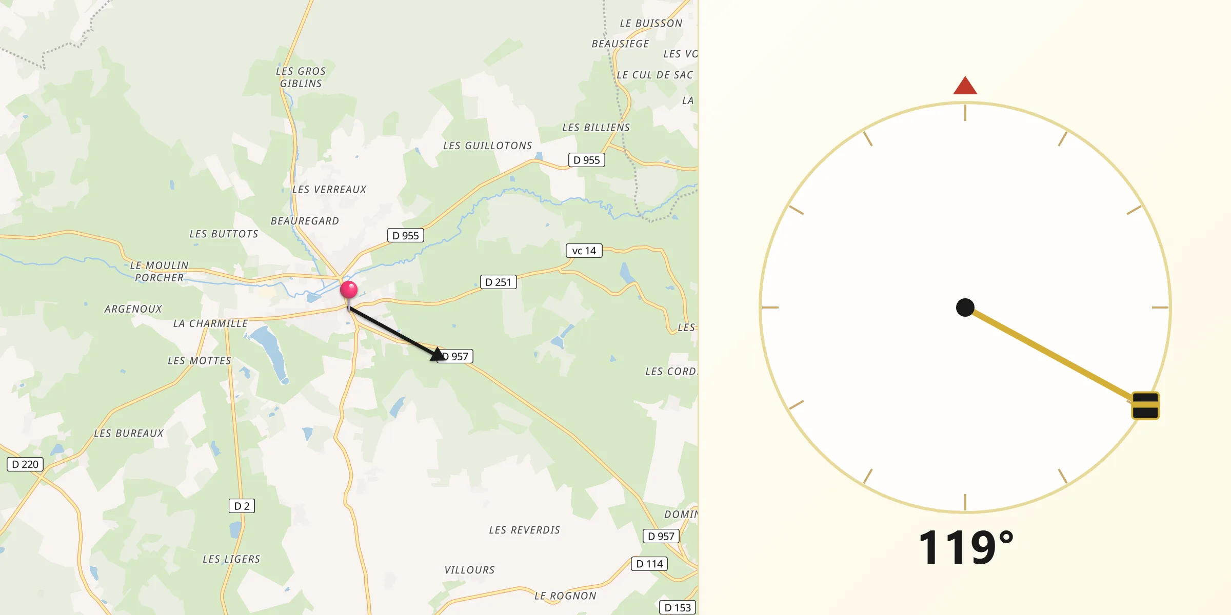Direction vers la Qibla depuis Saint-Amand-en-Puisaye