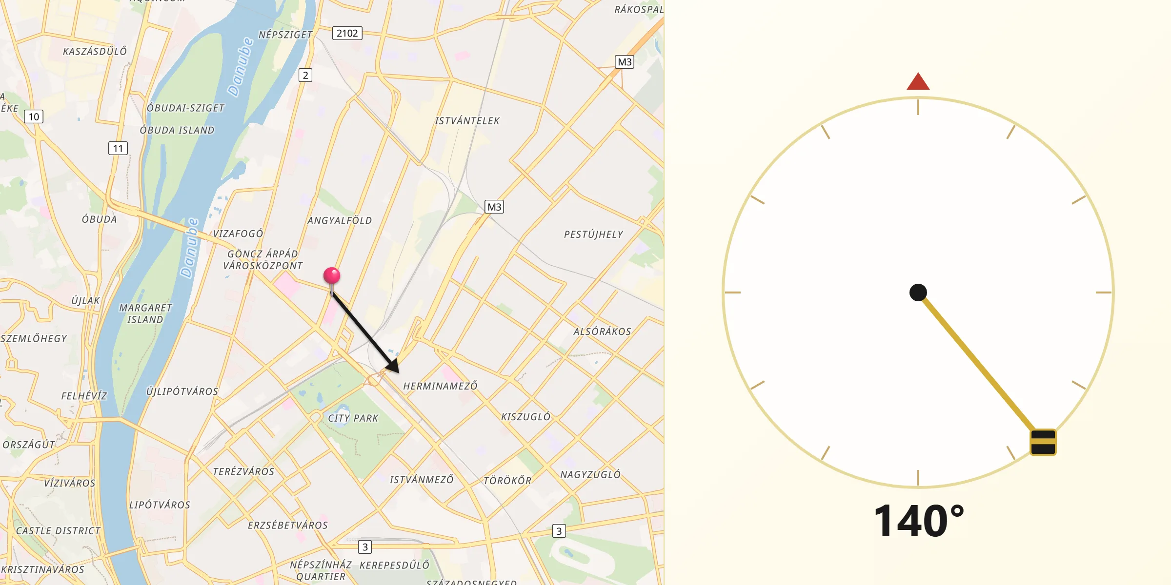 Qibla-Richtung von Budapest XIII. kerület