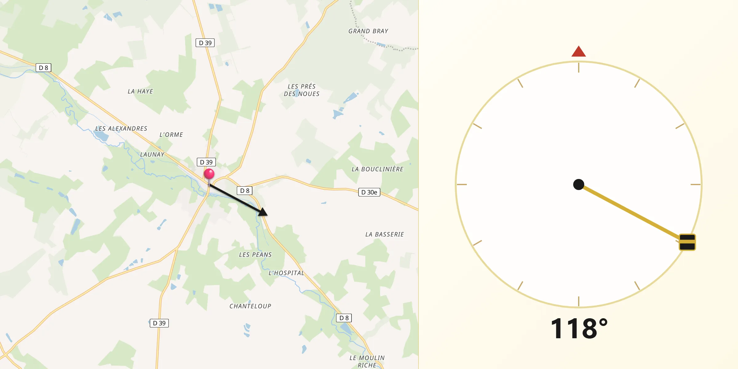 Direction vers la Qibla depuis Blancafort