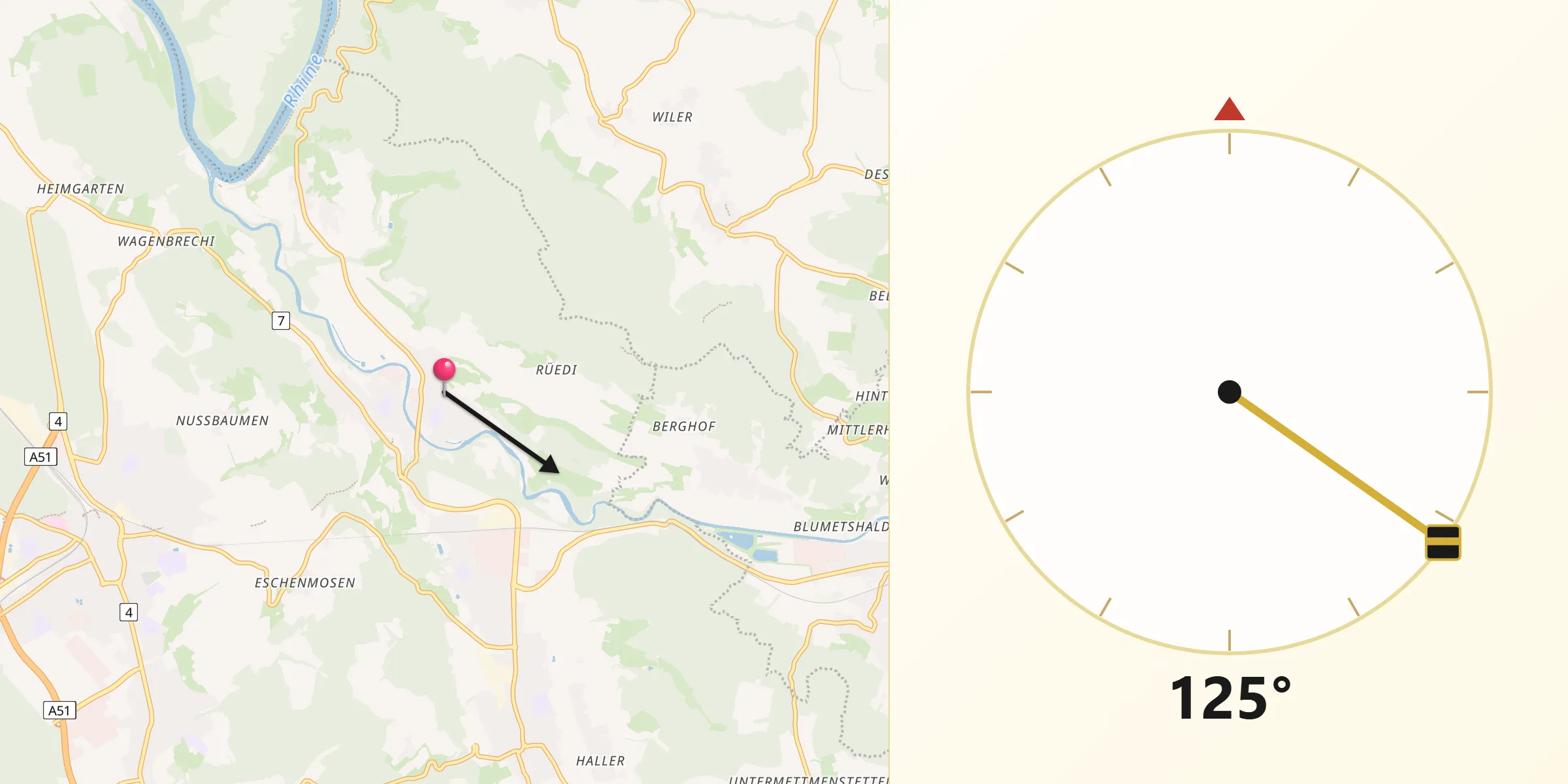 Direction vers la Qibla depuis Freienstein