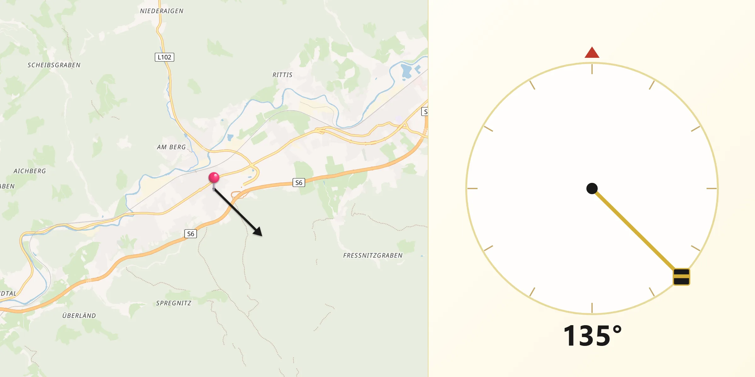 Qibla-Richtung von Mitterdorf im Mürztal