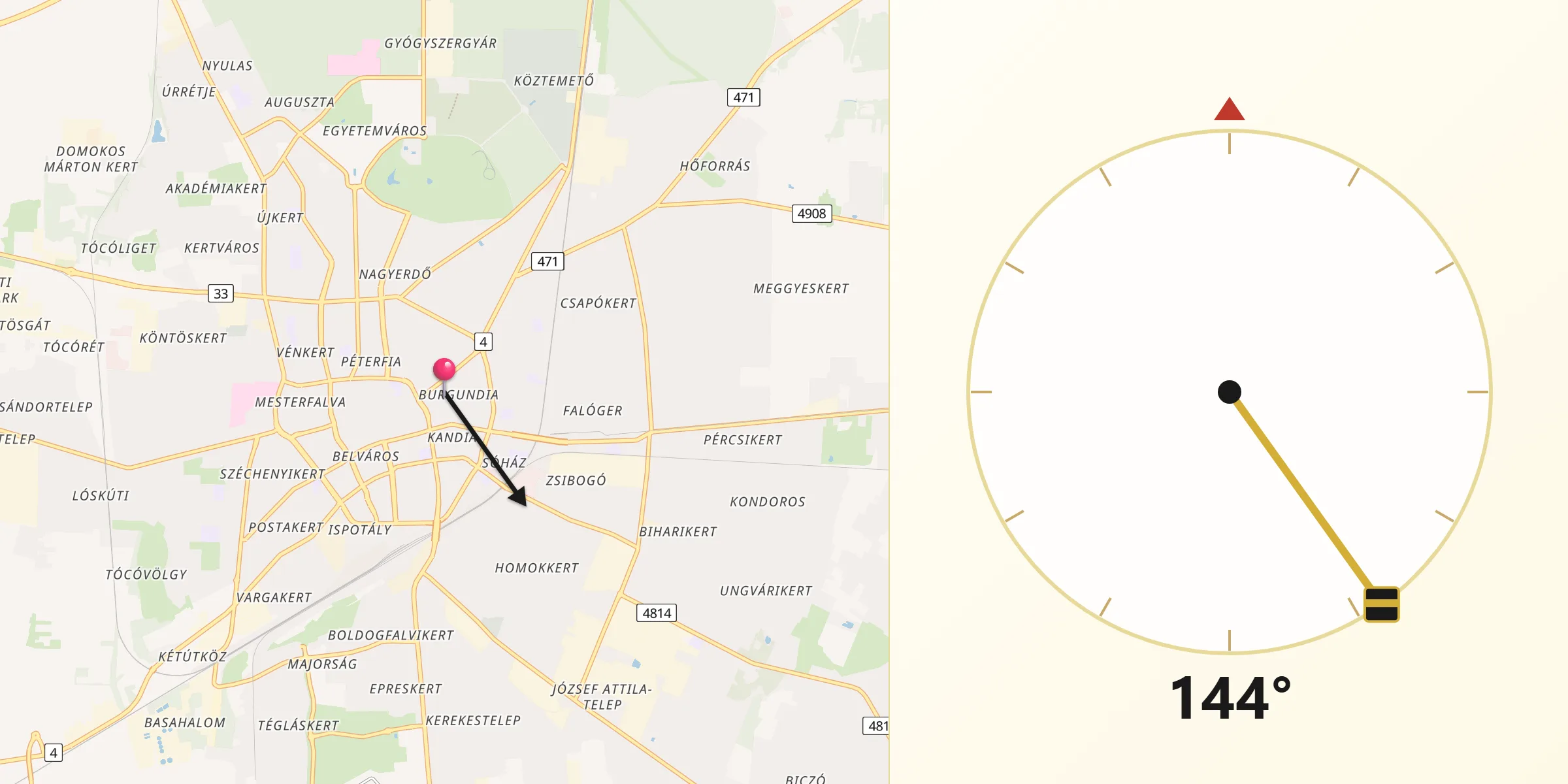 Qibla-Richtung von Debrecen