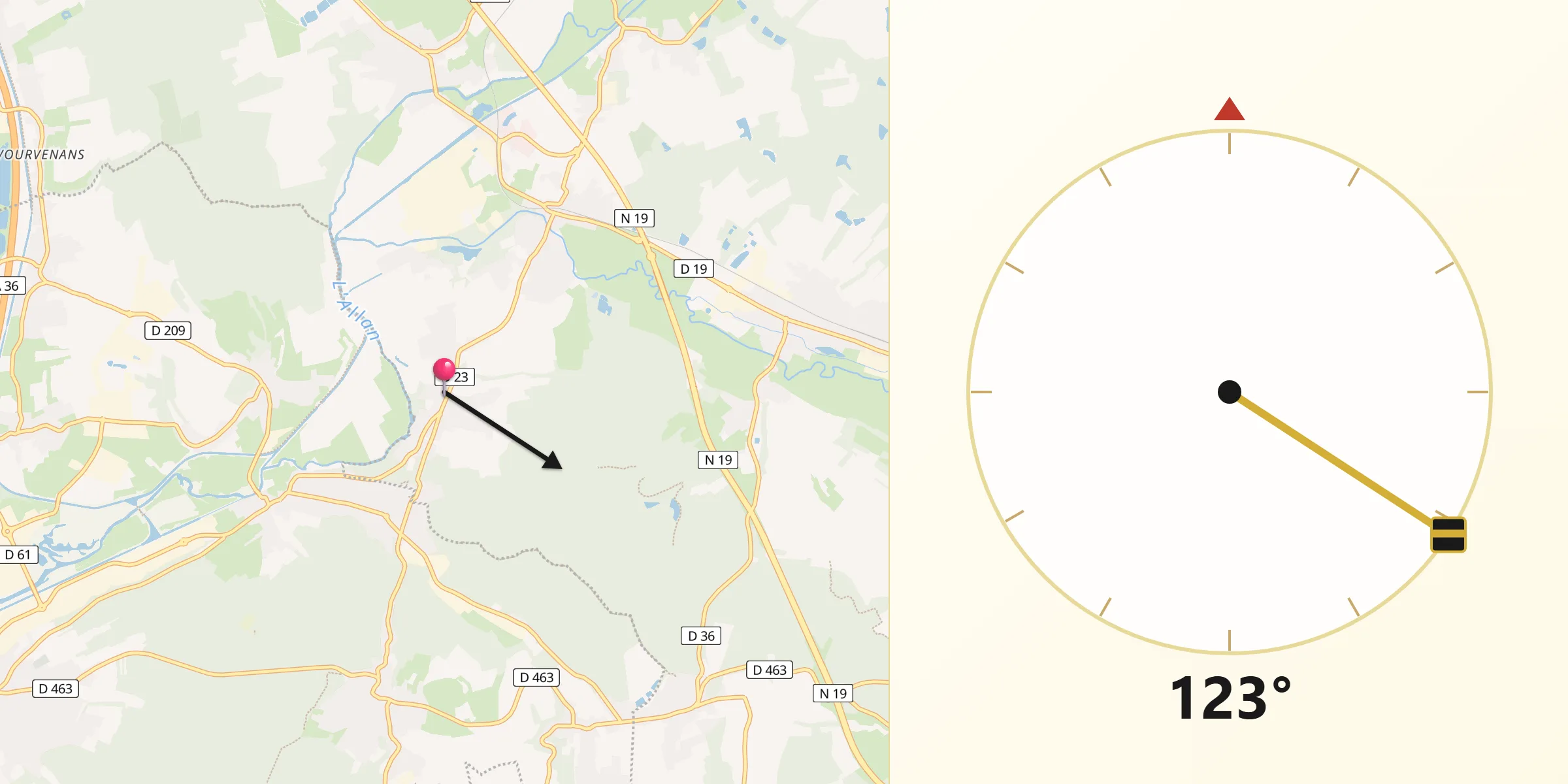Direction vers la Qibla depuis Méziré