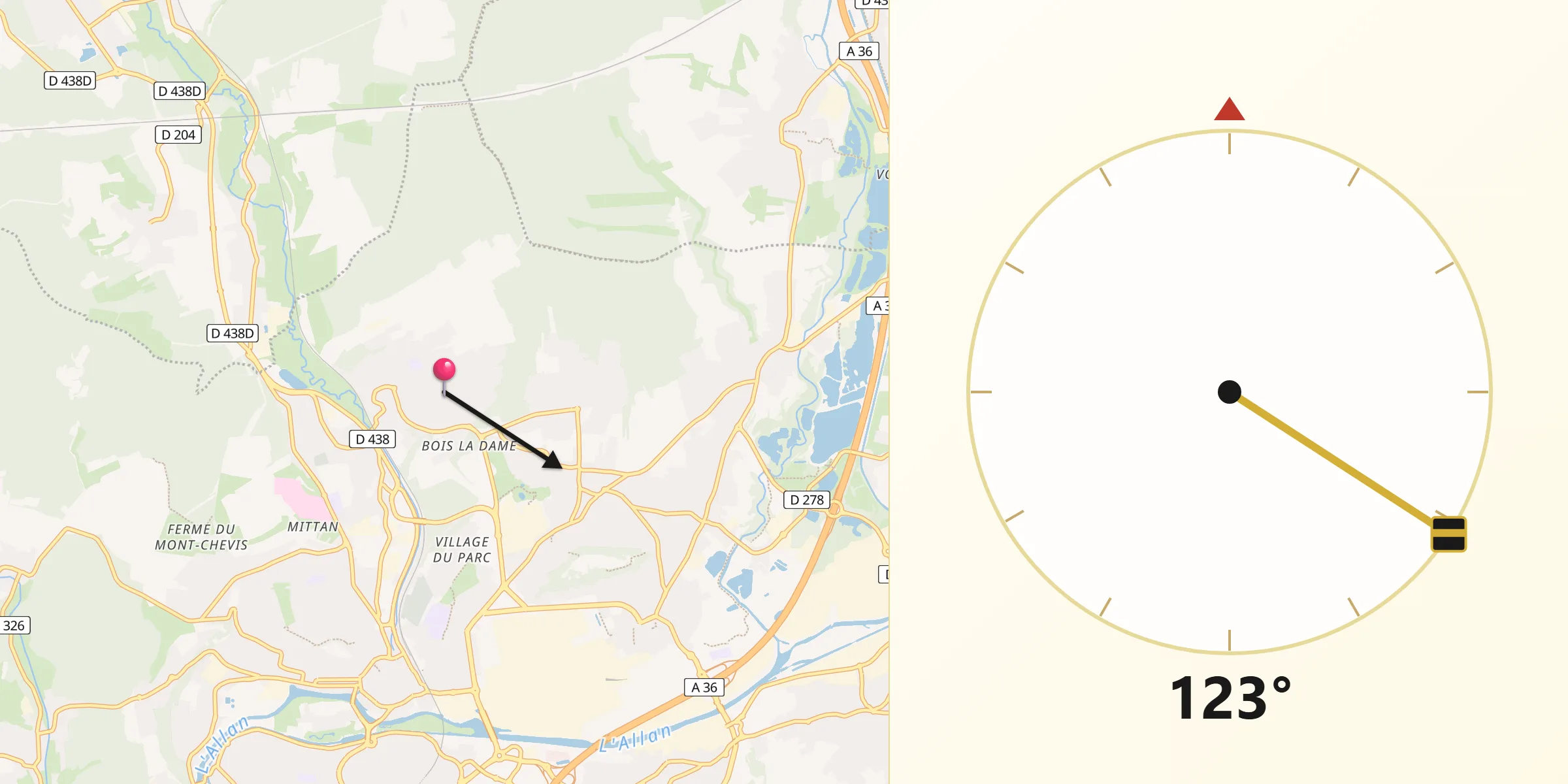 Direction vers la Qibla depuis Bethoncourt