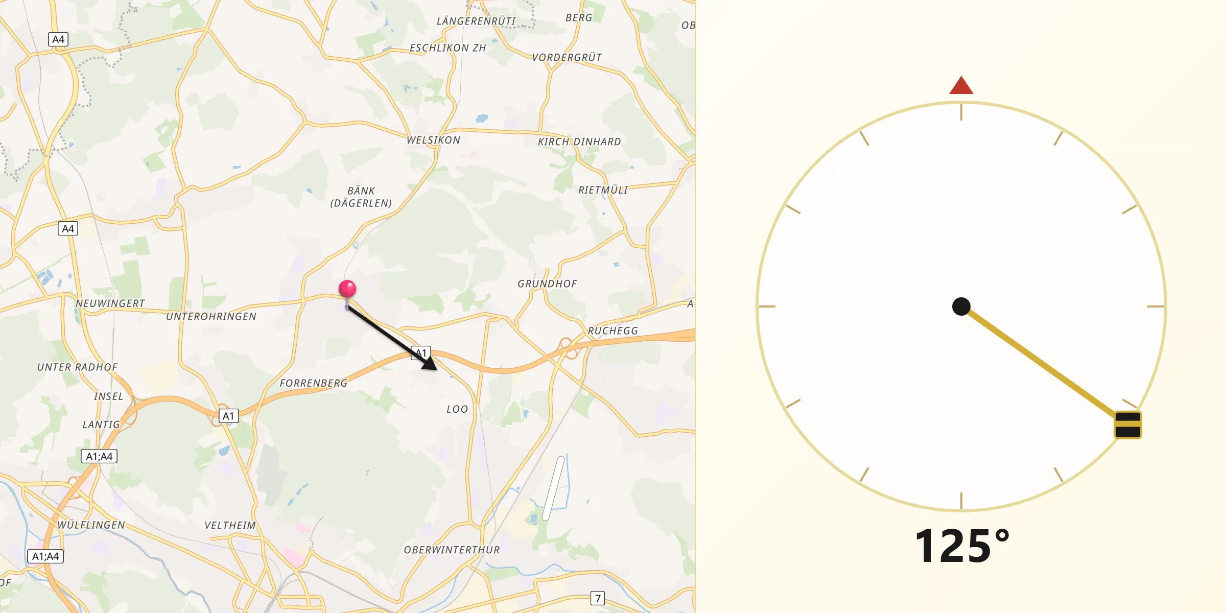 Qibla-Richtung von Seuzach / Seuzach (Dorf)
