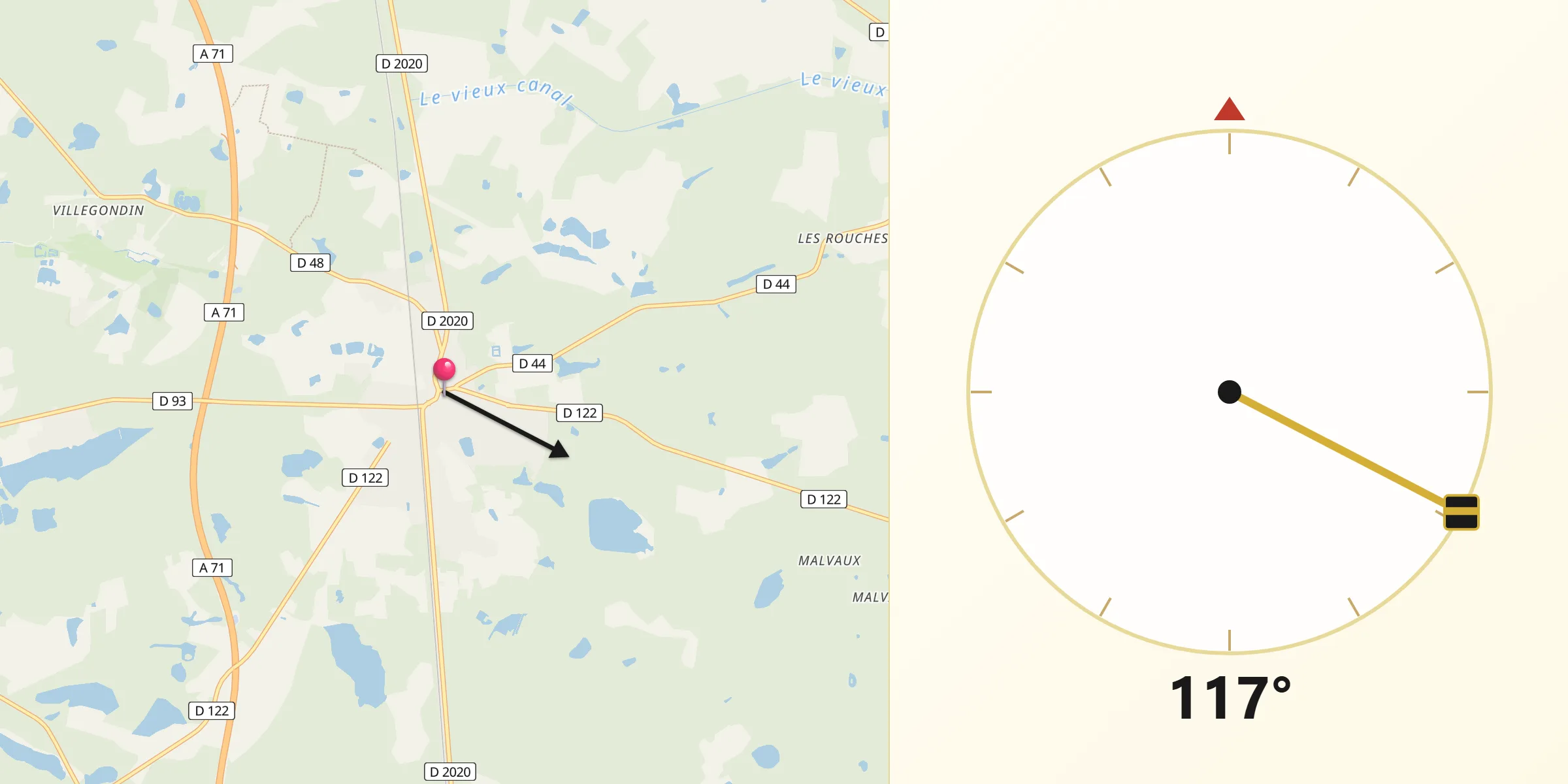 Direction vers la Qibla depuis Nouan-le-Fuzelier