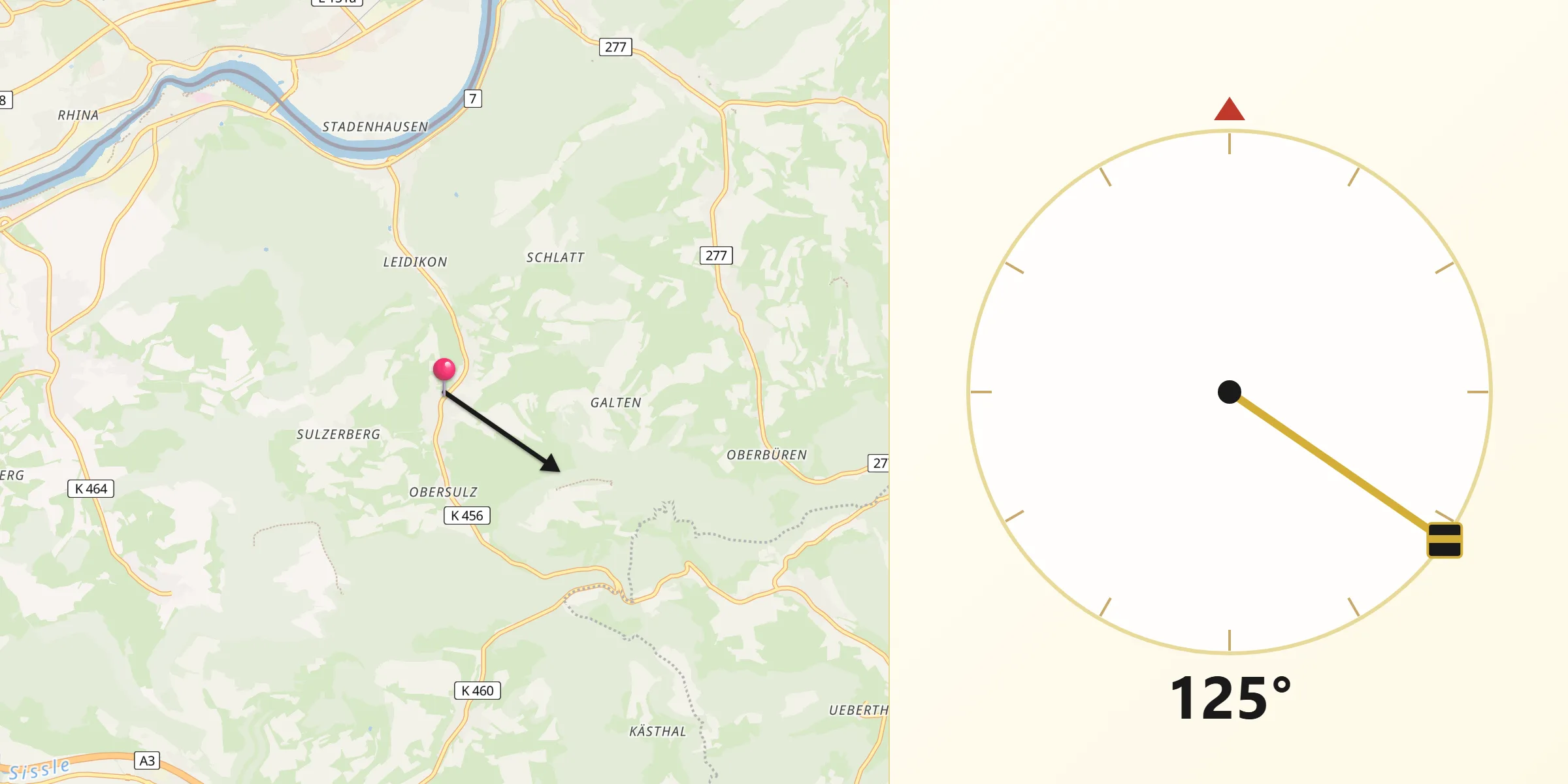 Direction vers la Qibla depuis Sulz