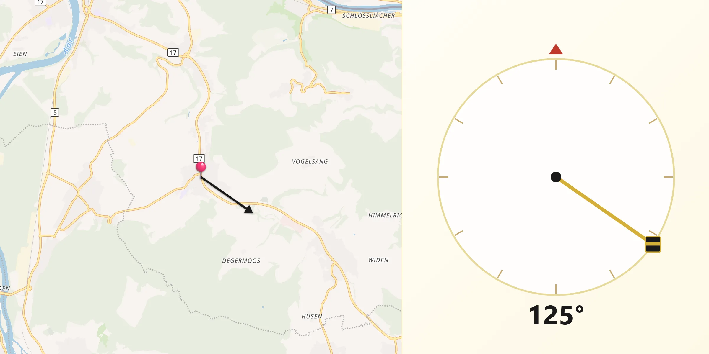 Direction vers la Qibla depuis Endingen