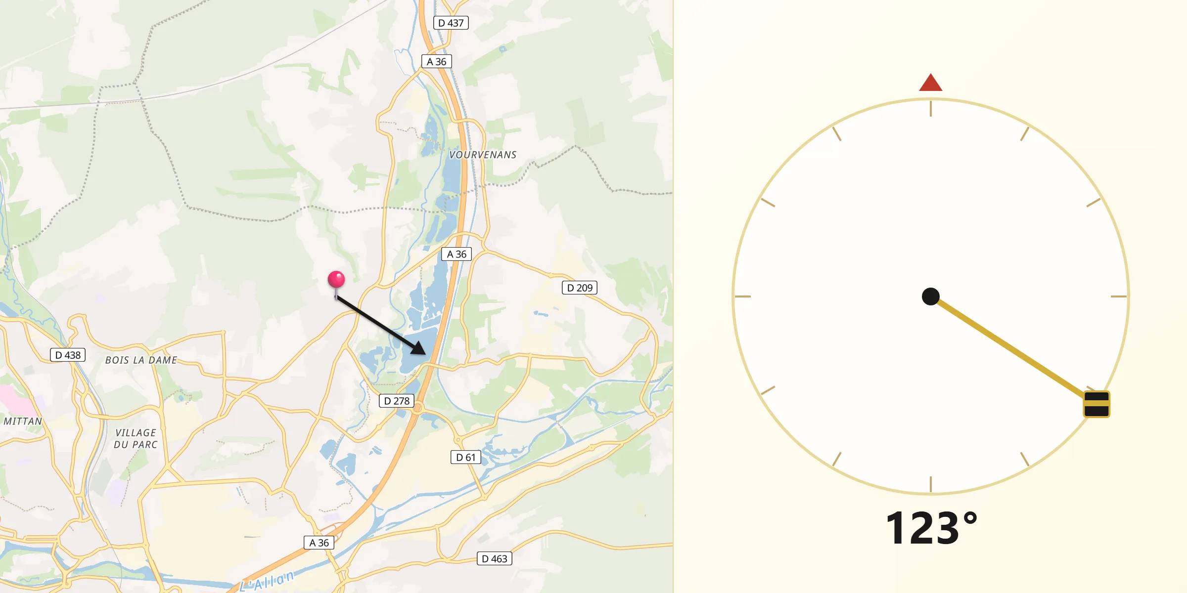 Direction vers la Qibla depuis Nommay