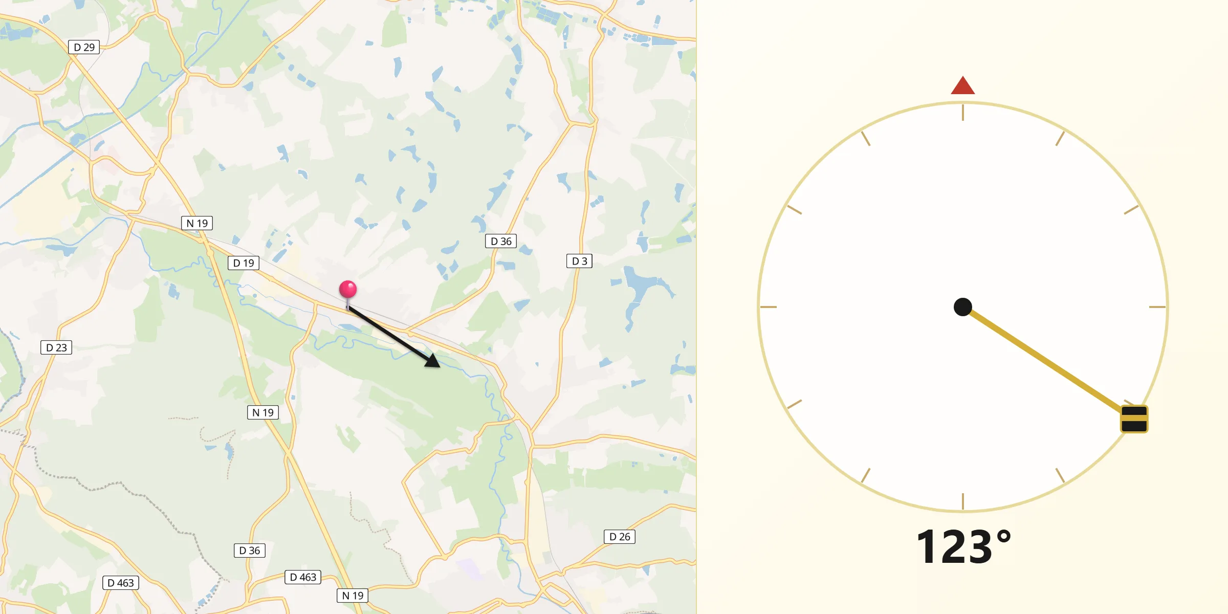 Direction vers la Qibla depuis Grandvillars