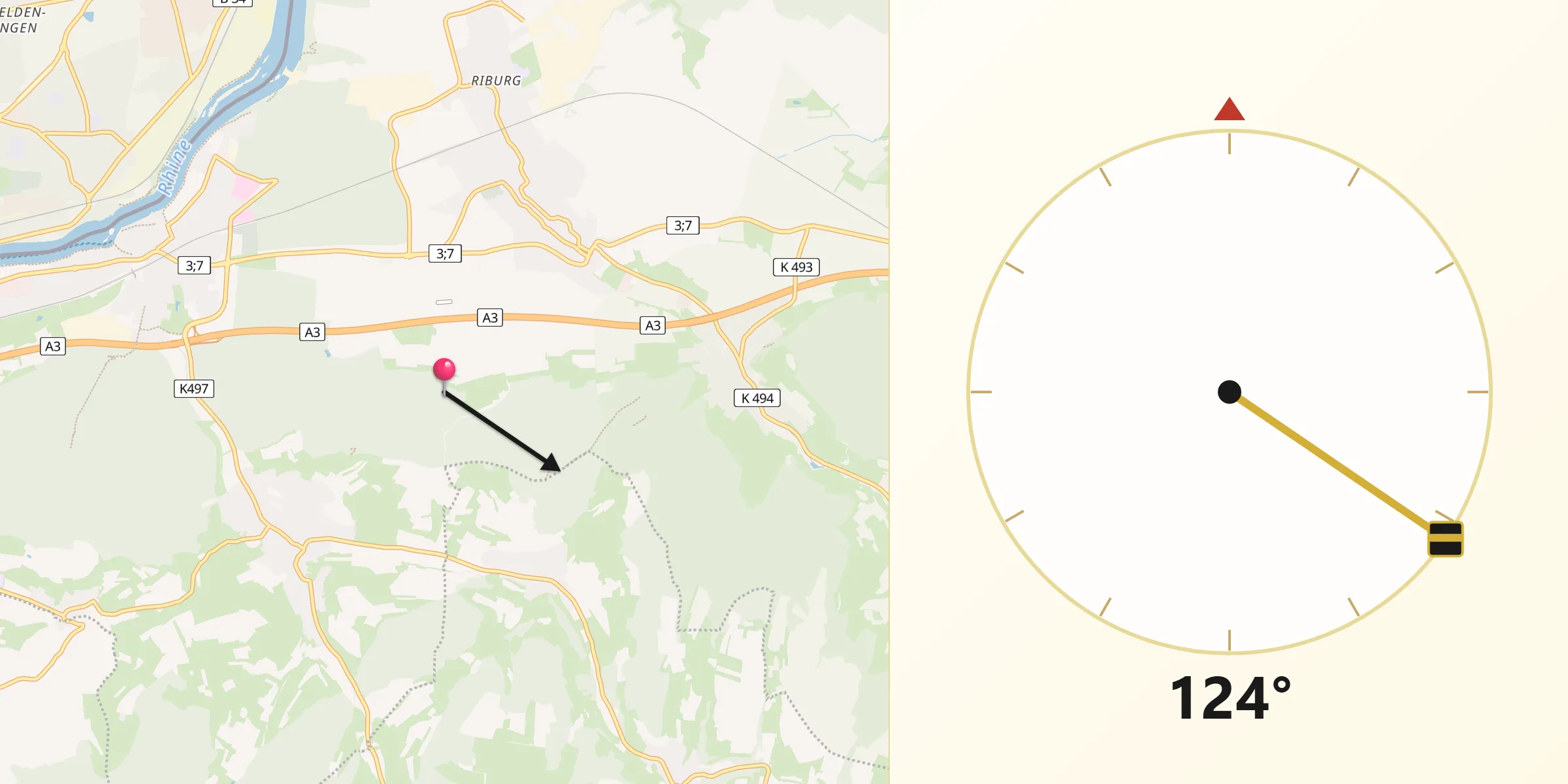 Qibla-Richtung von Bezirk Rheinfelden