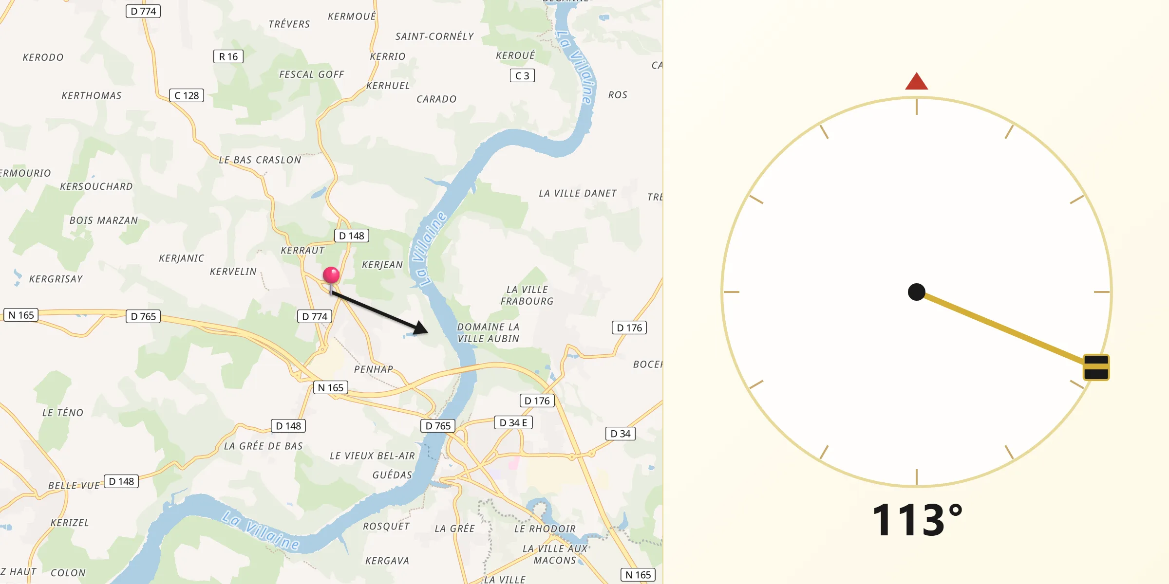 Direction vers la Qibla depuis Marzan