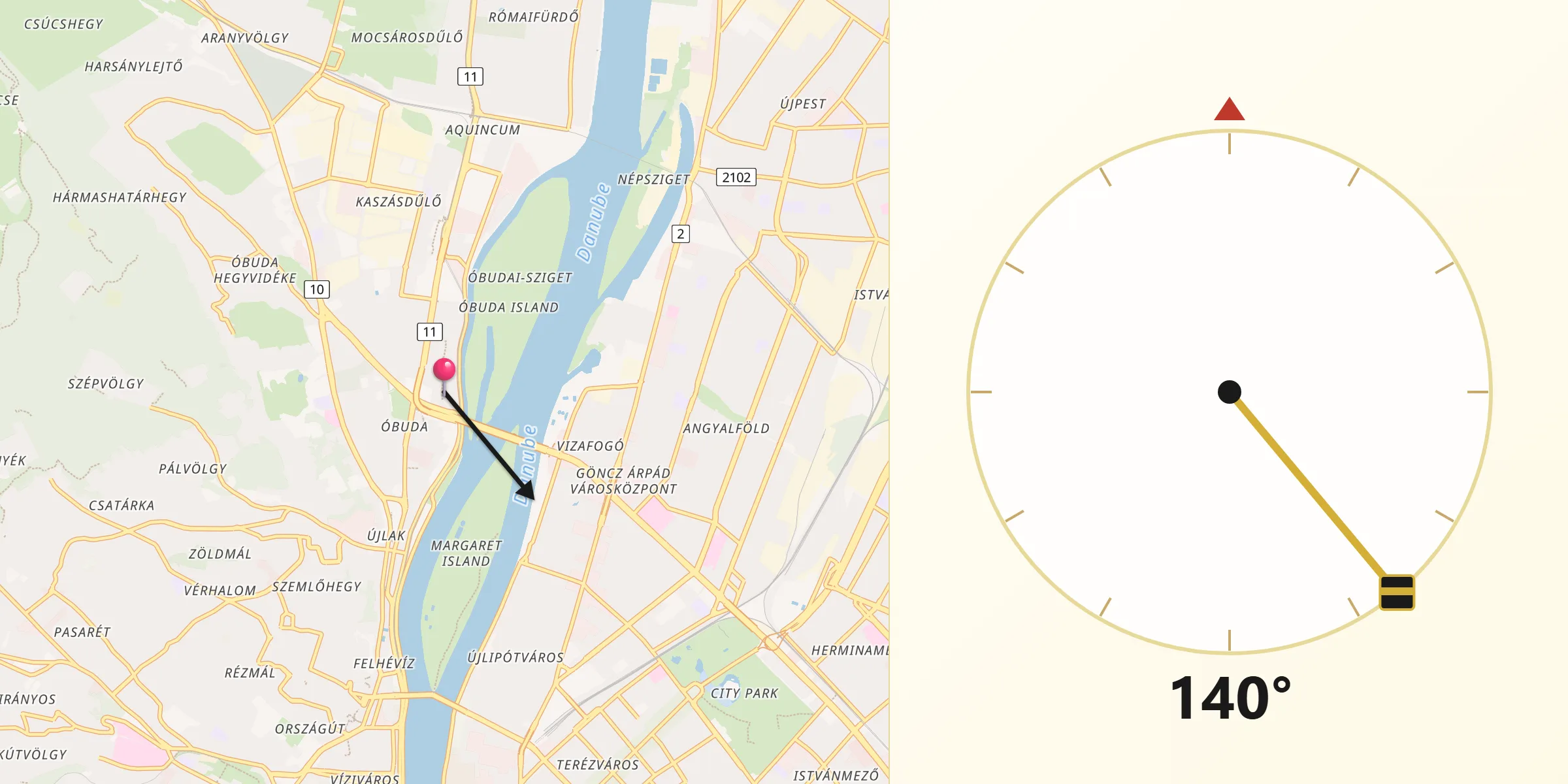 Qibla-Richtung von Budapest III. kerület