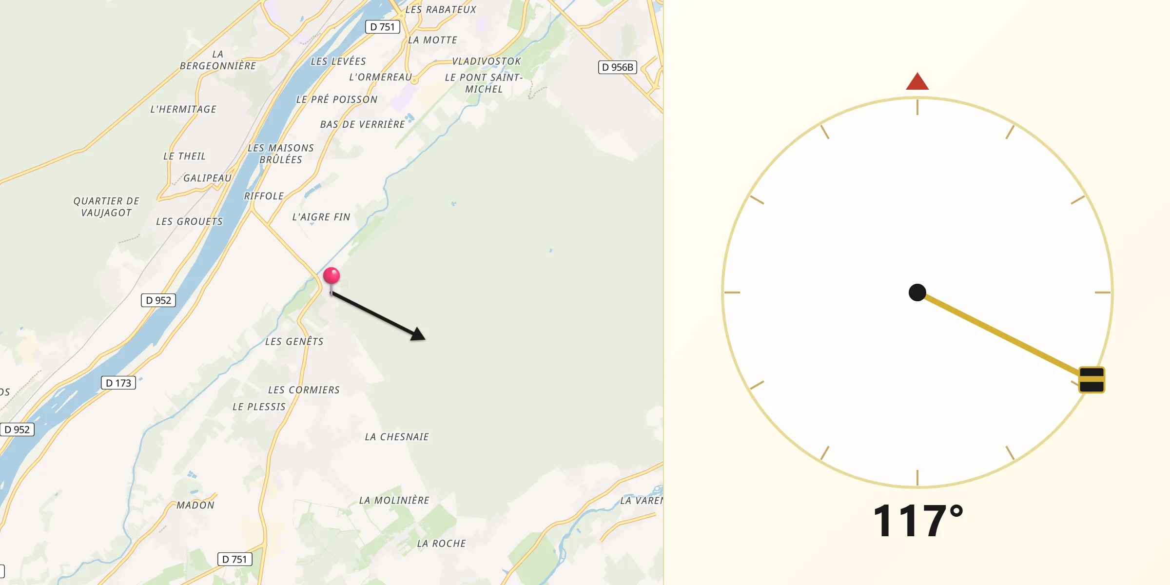Direction vers la Qibla depuis Chailles