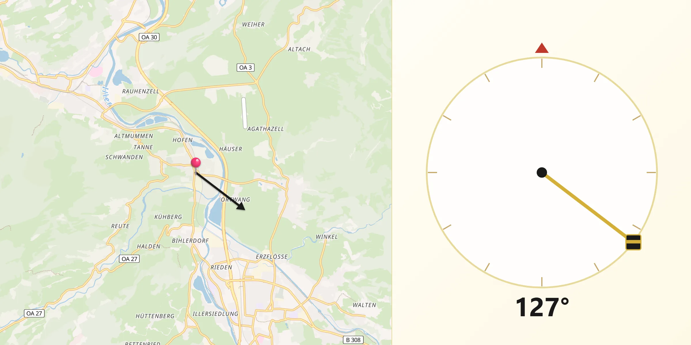 Qibla-Richtung von Blaichach