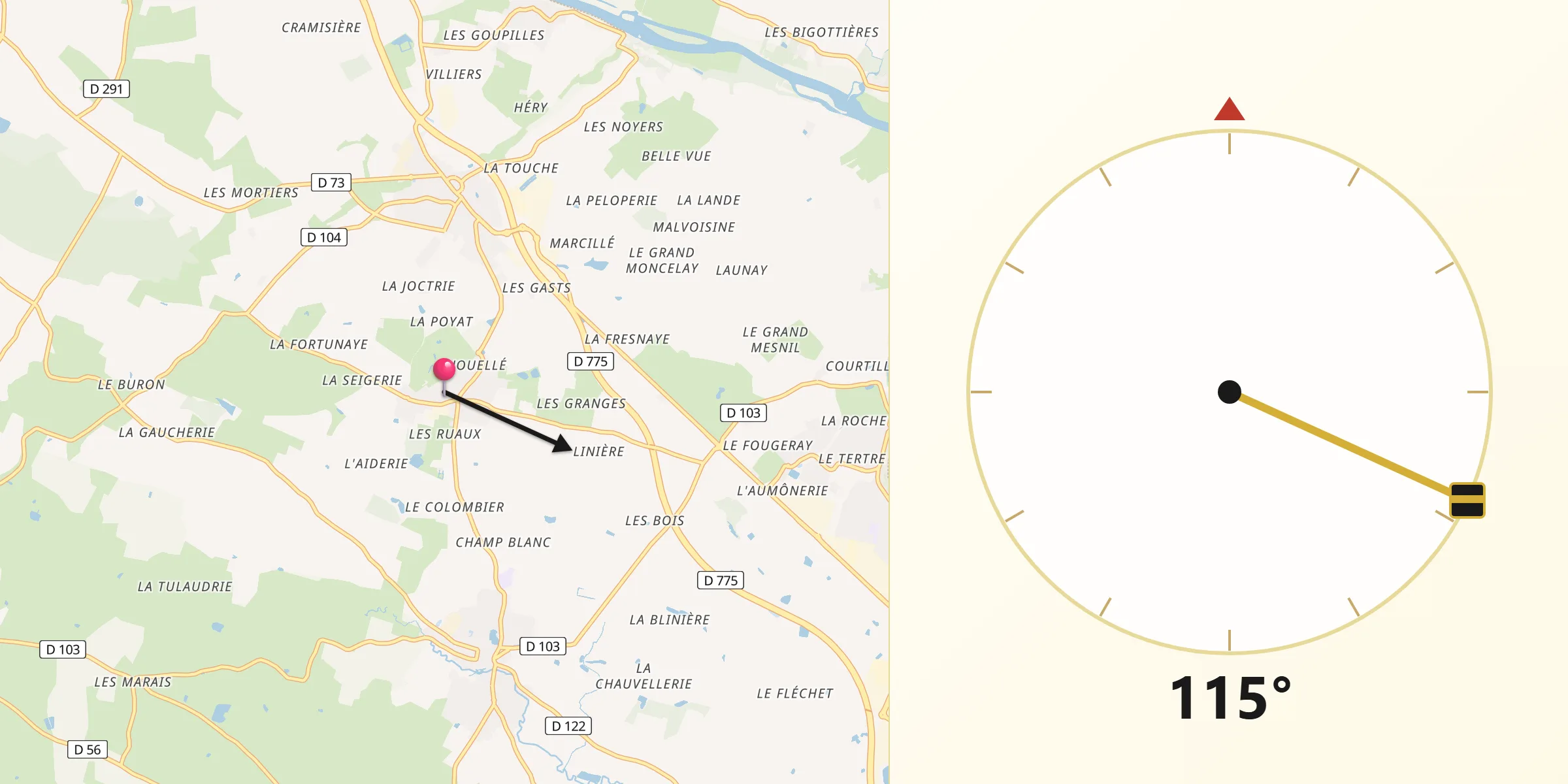 Direction vers la Qibla depuis Le Plessis-Macé