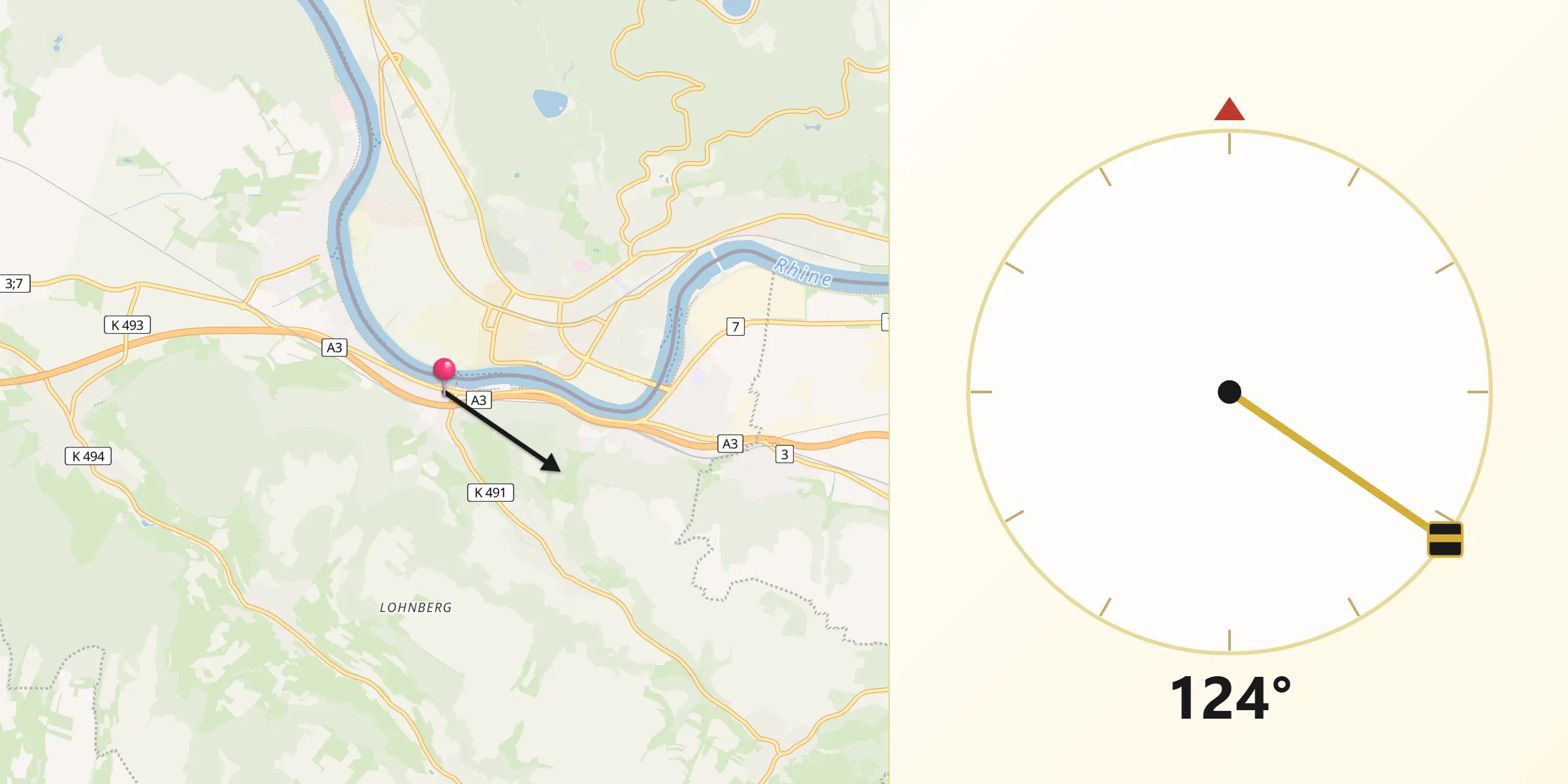 Direction vers la Qibla depuis Mumpf