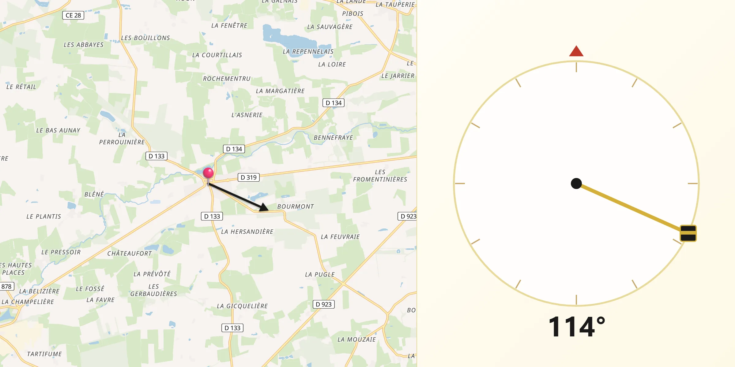 Direction vers la Qibla depuis Freigné