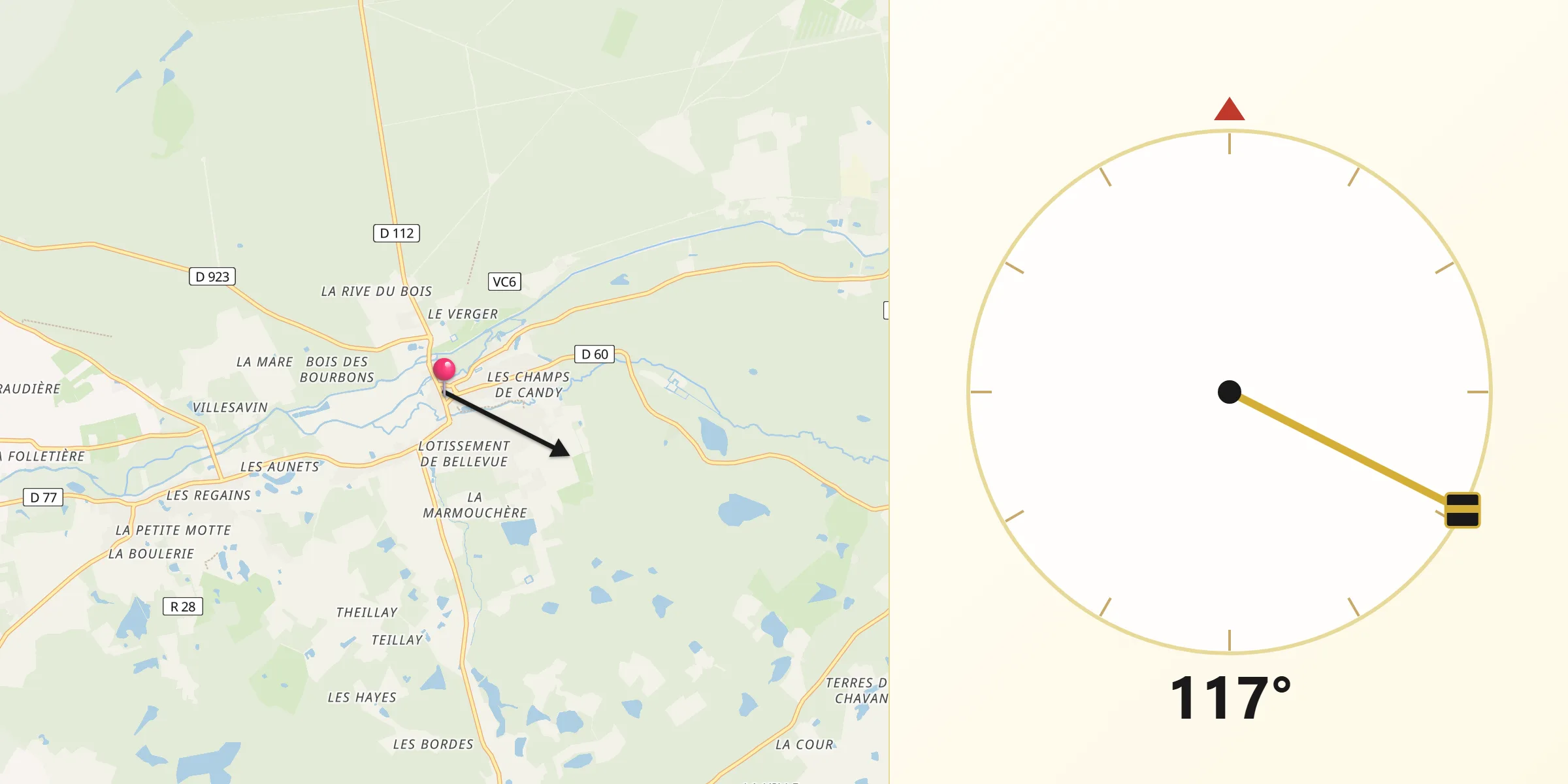 Direction vers la Qibla depuis Bracieux