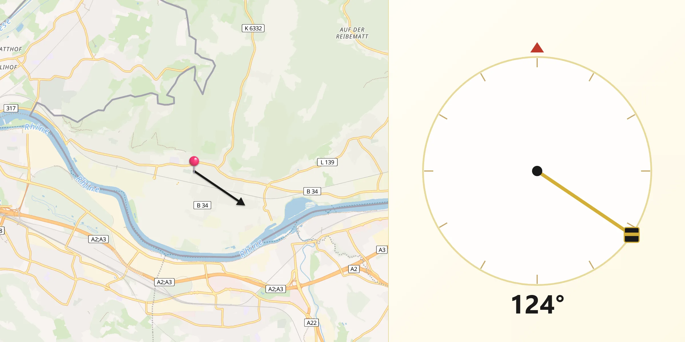 Qibla-Richtung von Grenzach-Wyhlen