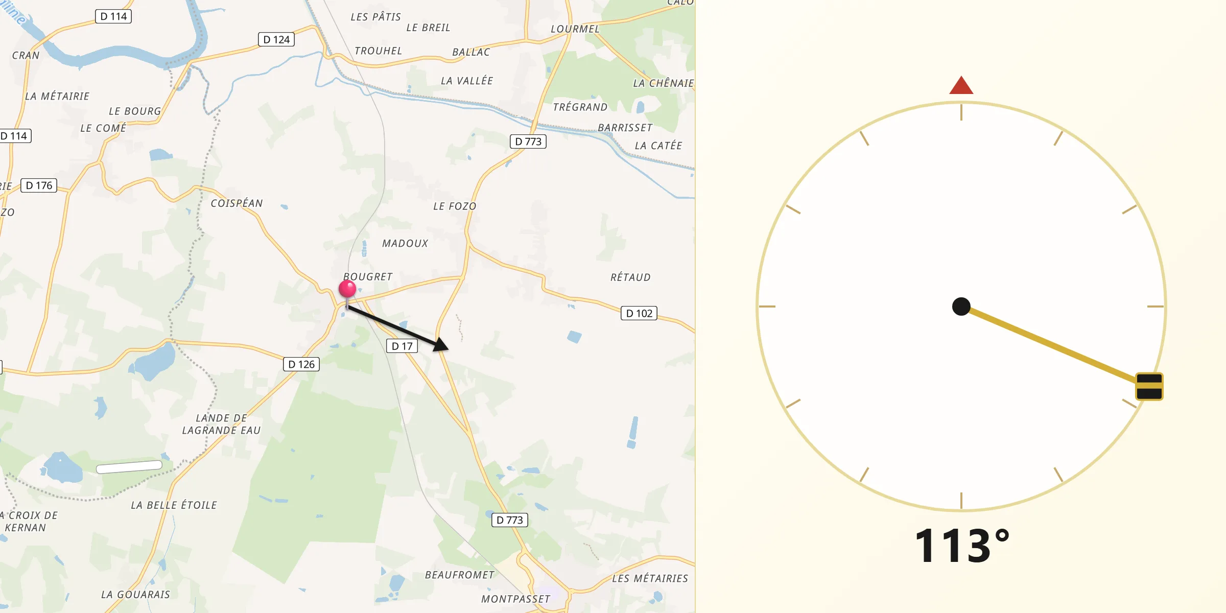 Direction vers la Qibla depuis Sévérac