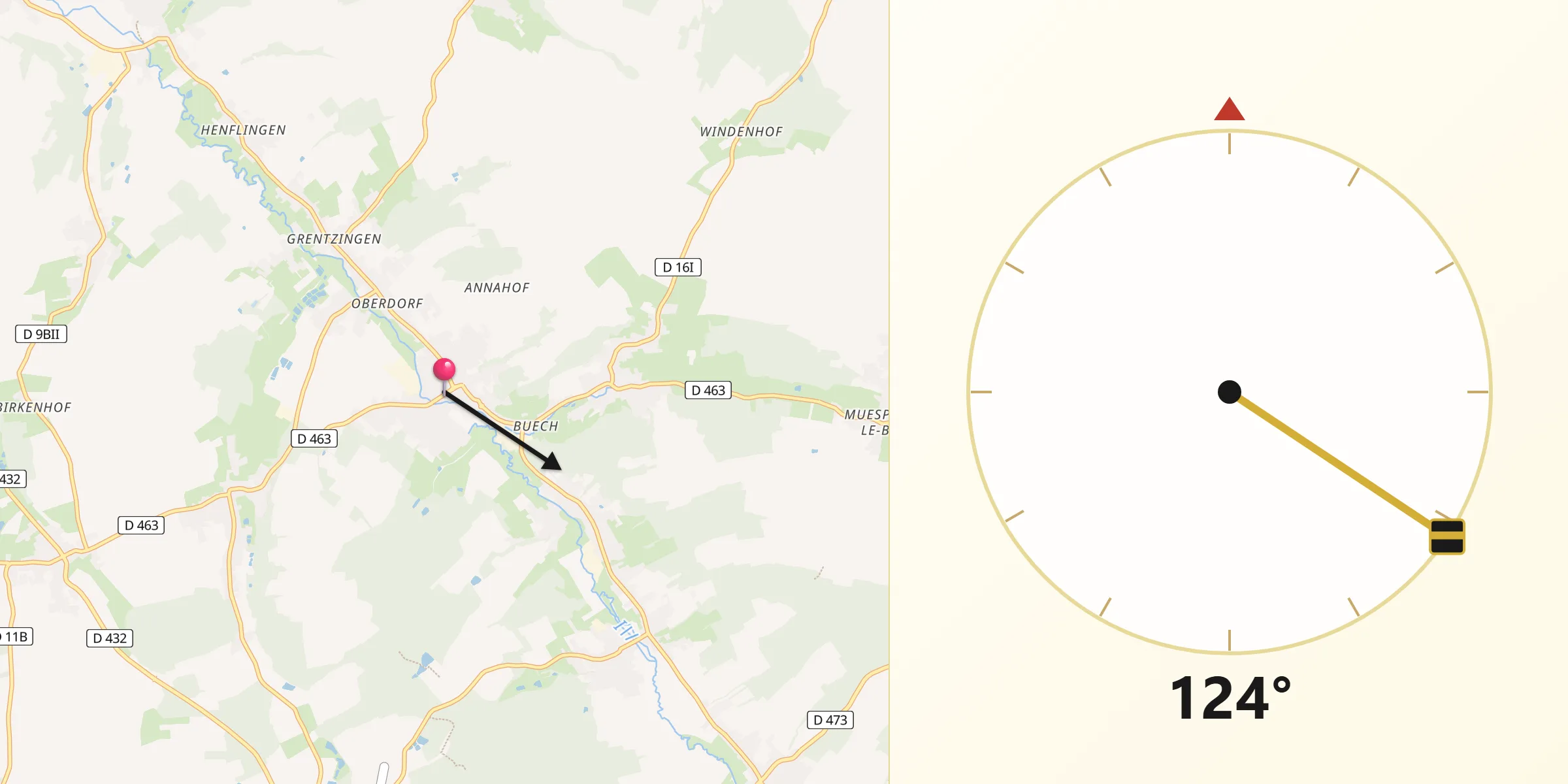 Direction vers la Qibla depuis Waldighofen
