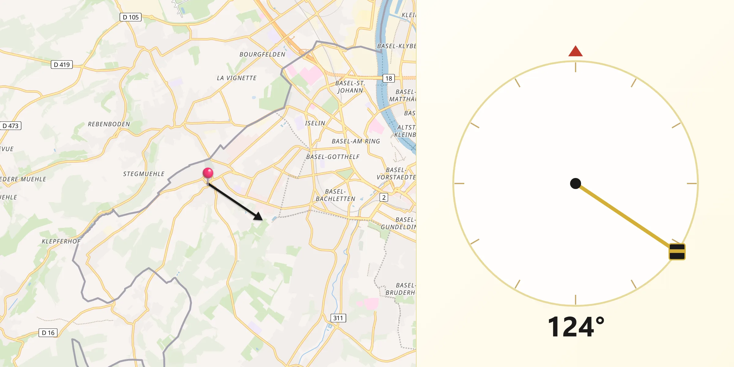 Direction vers la Qibla depuis Allschwil