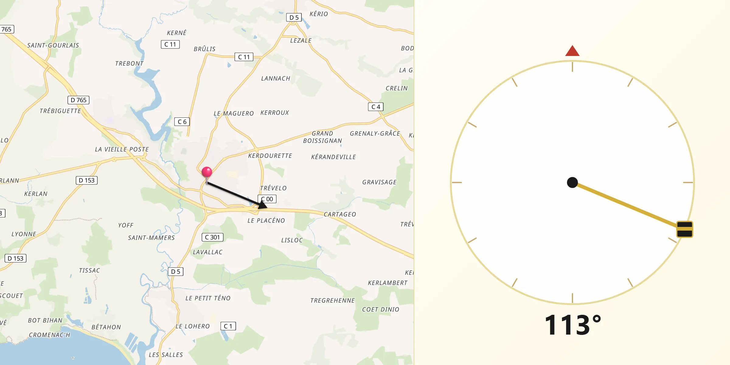 Direction vers la Qibla depuis Muzillac