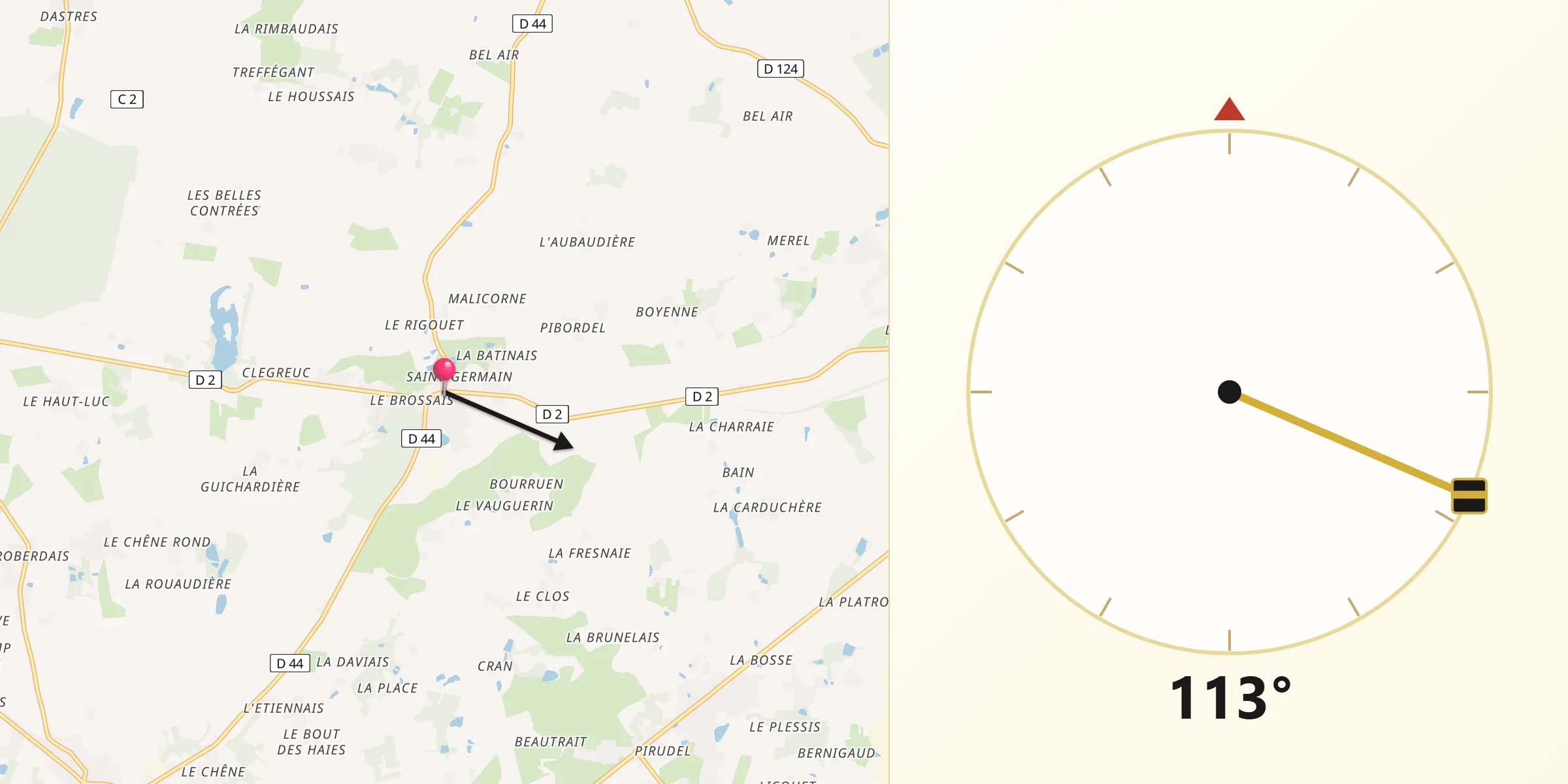 Direction vers la Qibla depuis Vay