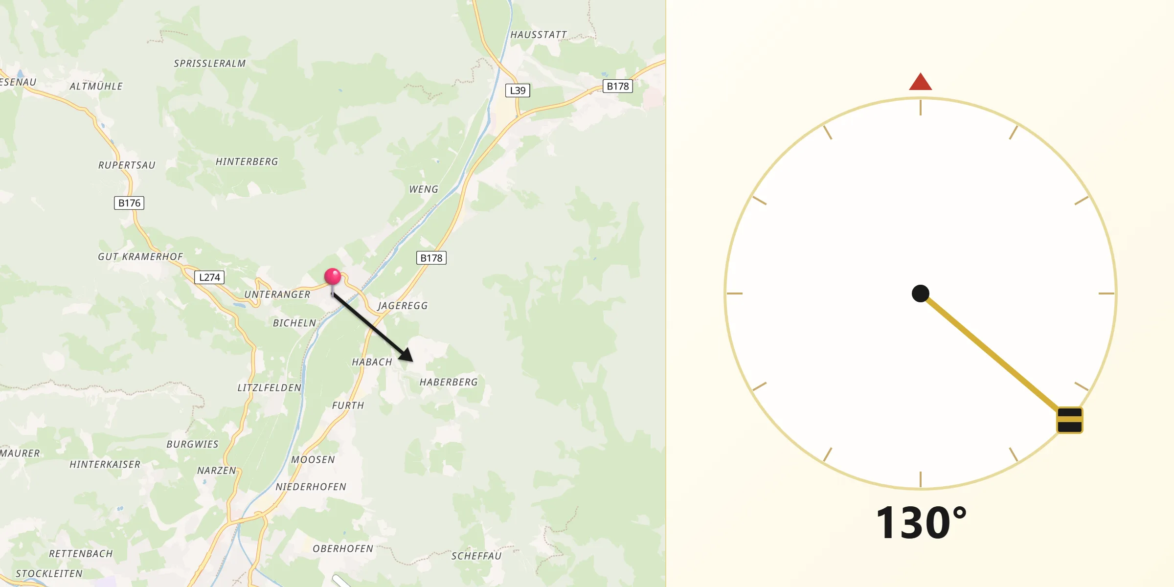 Qibla-Richtung von Kirchdorf in Tirol