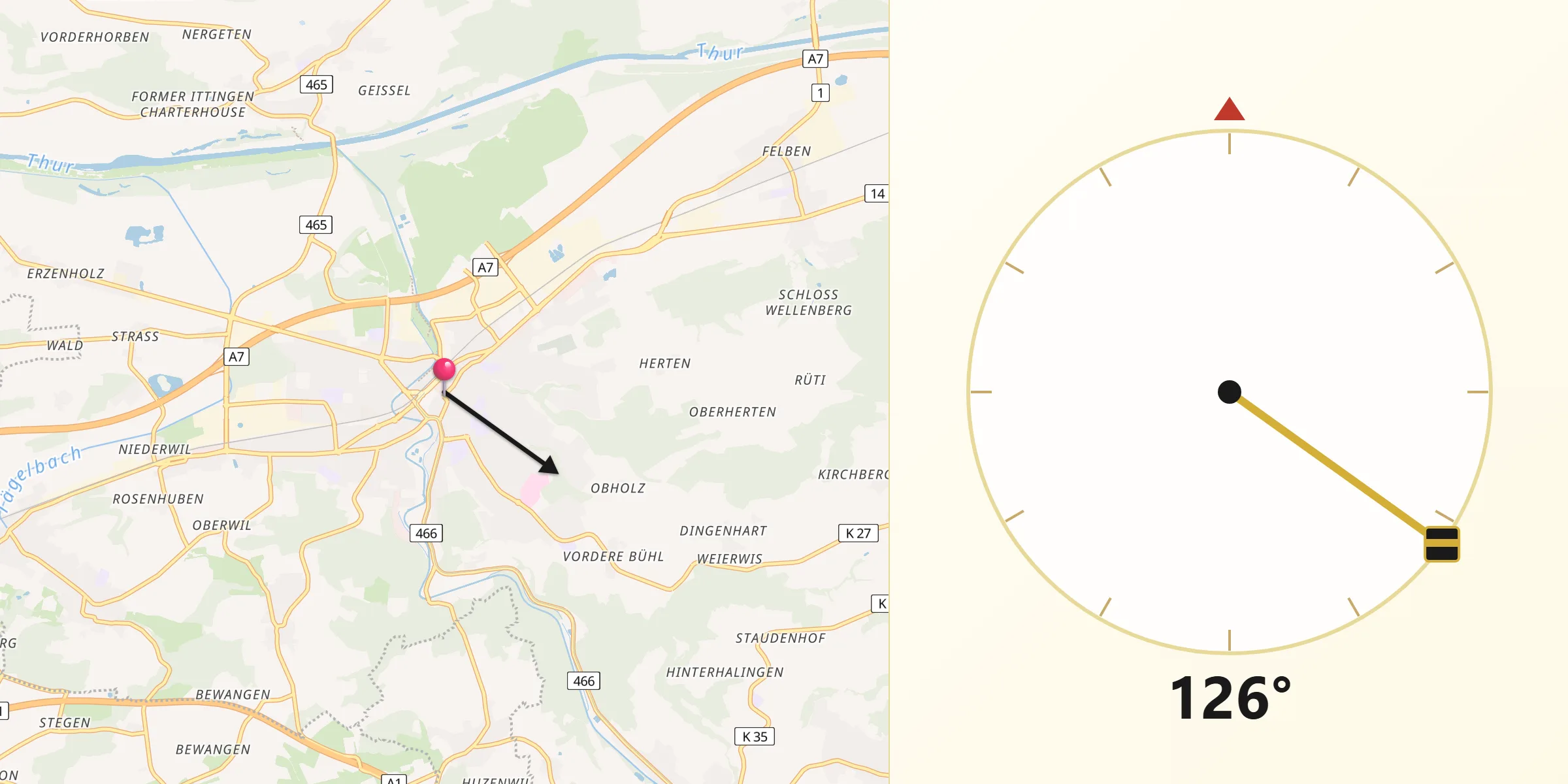 Direzione della Qibla da Frauenfeld