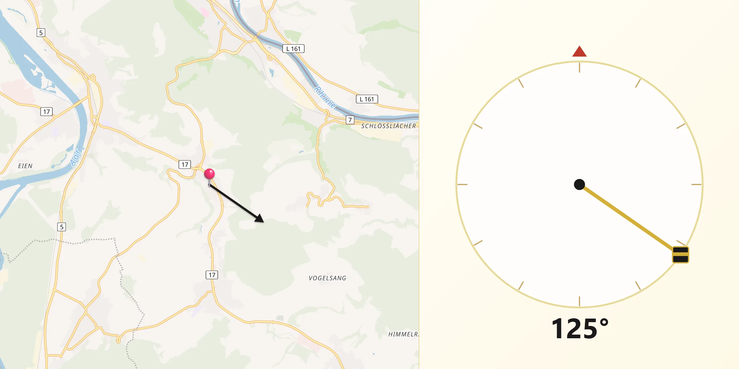 Direction vers la Qibla depuis Tegerfelden