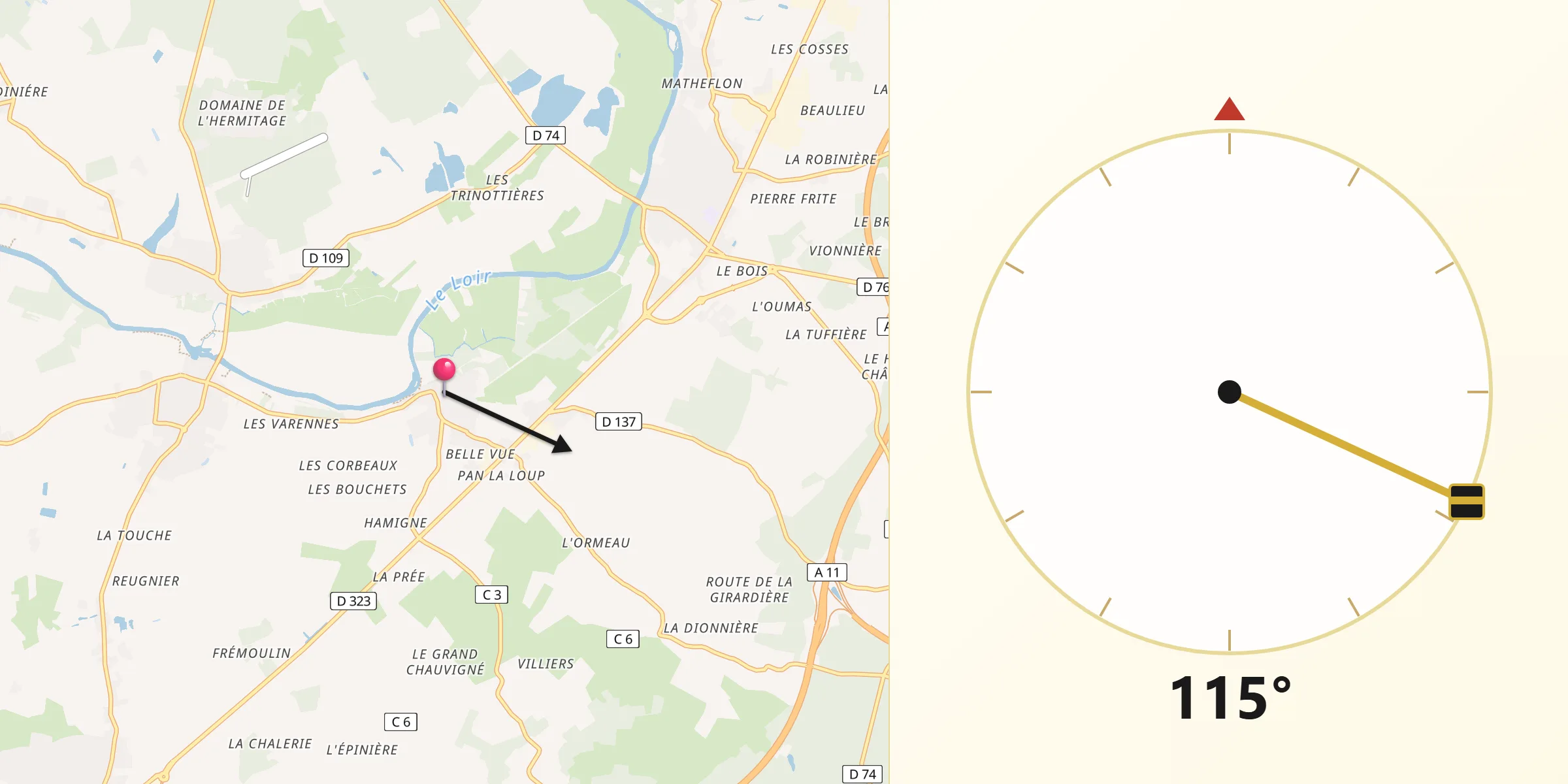 Direction vers la Qibla depuis Corzé