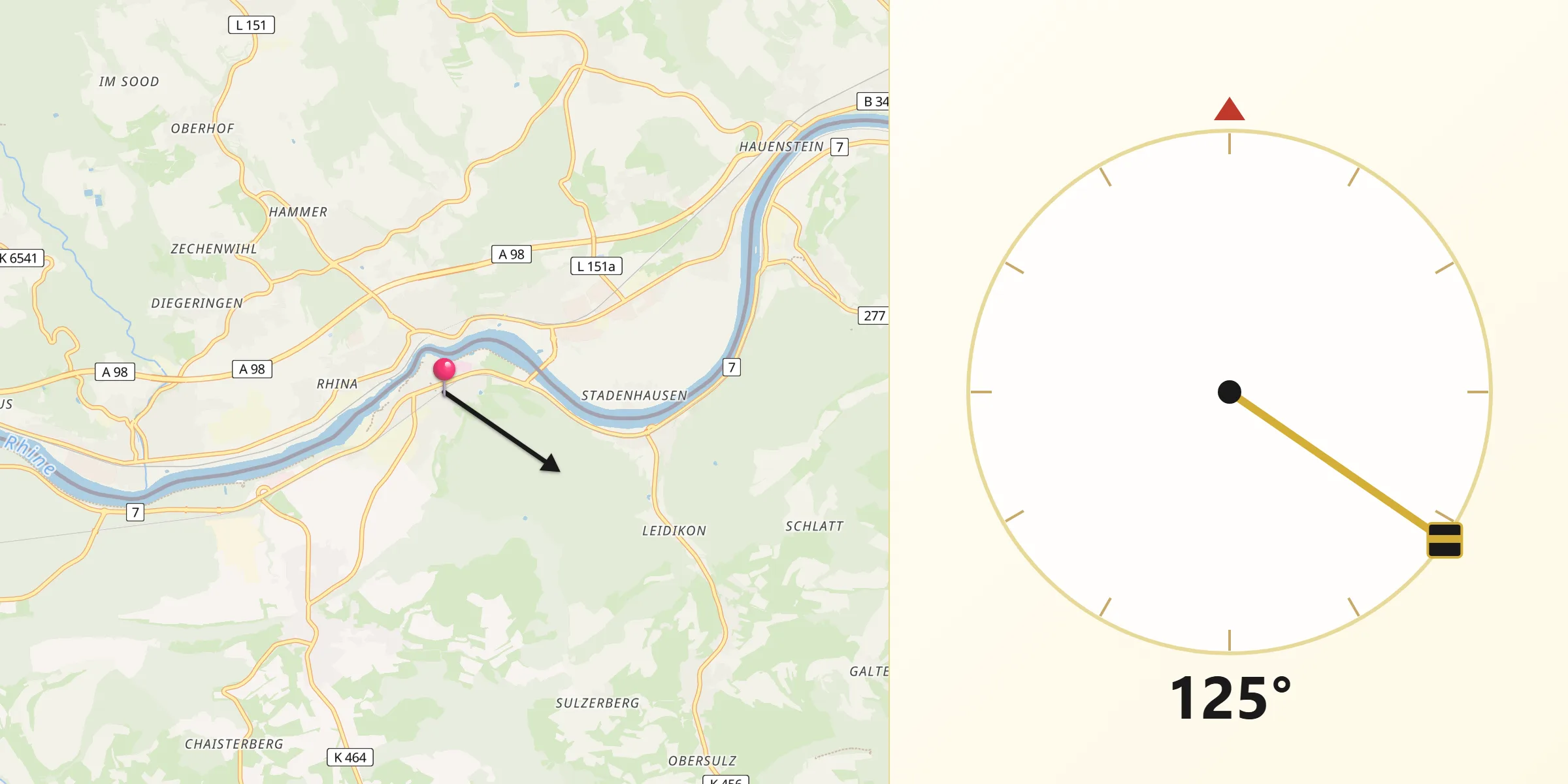Direction vers la Qibla depuis Laufenburg
