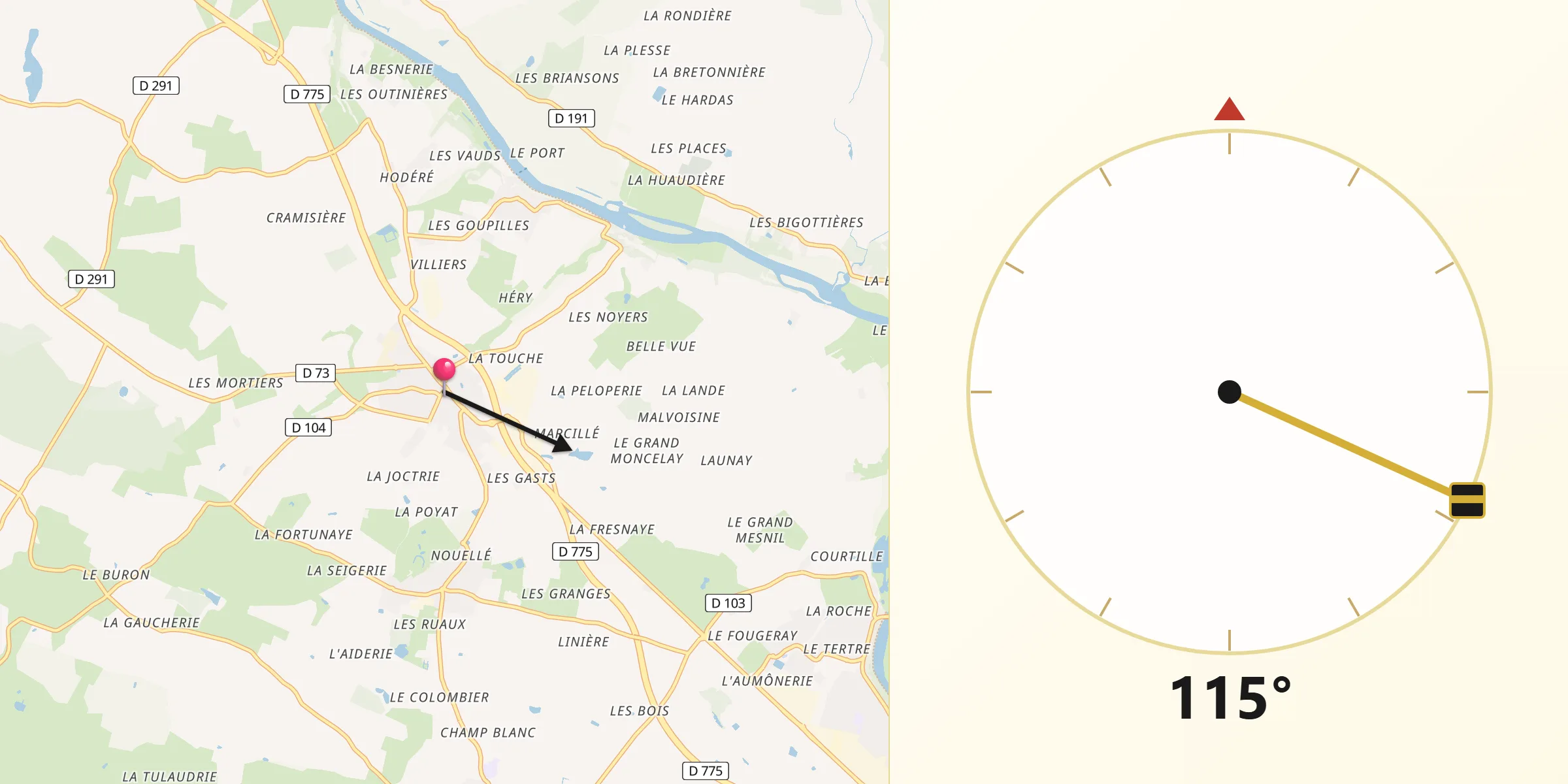Direction vers la Qibla depuis La Membrolle-sur-Longuenée