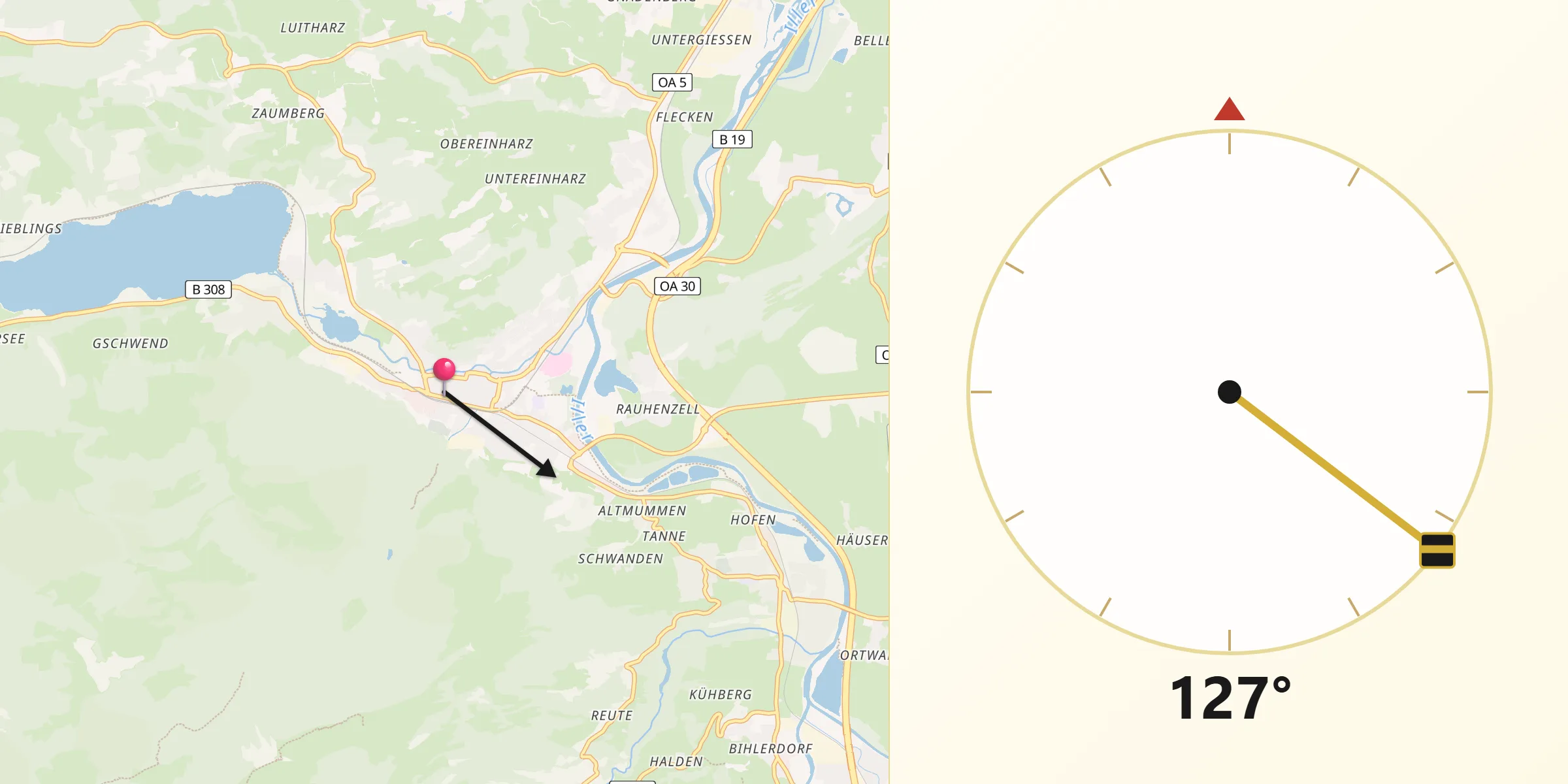 Qibla-Richtung von Immenstadt im Allgäu