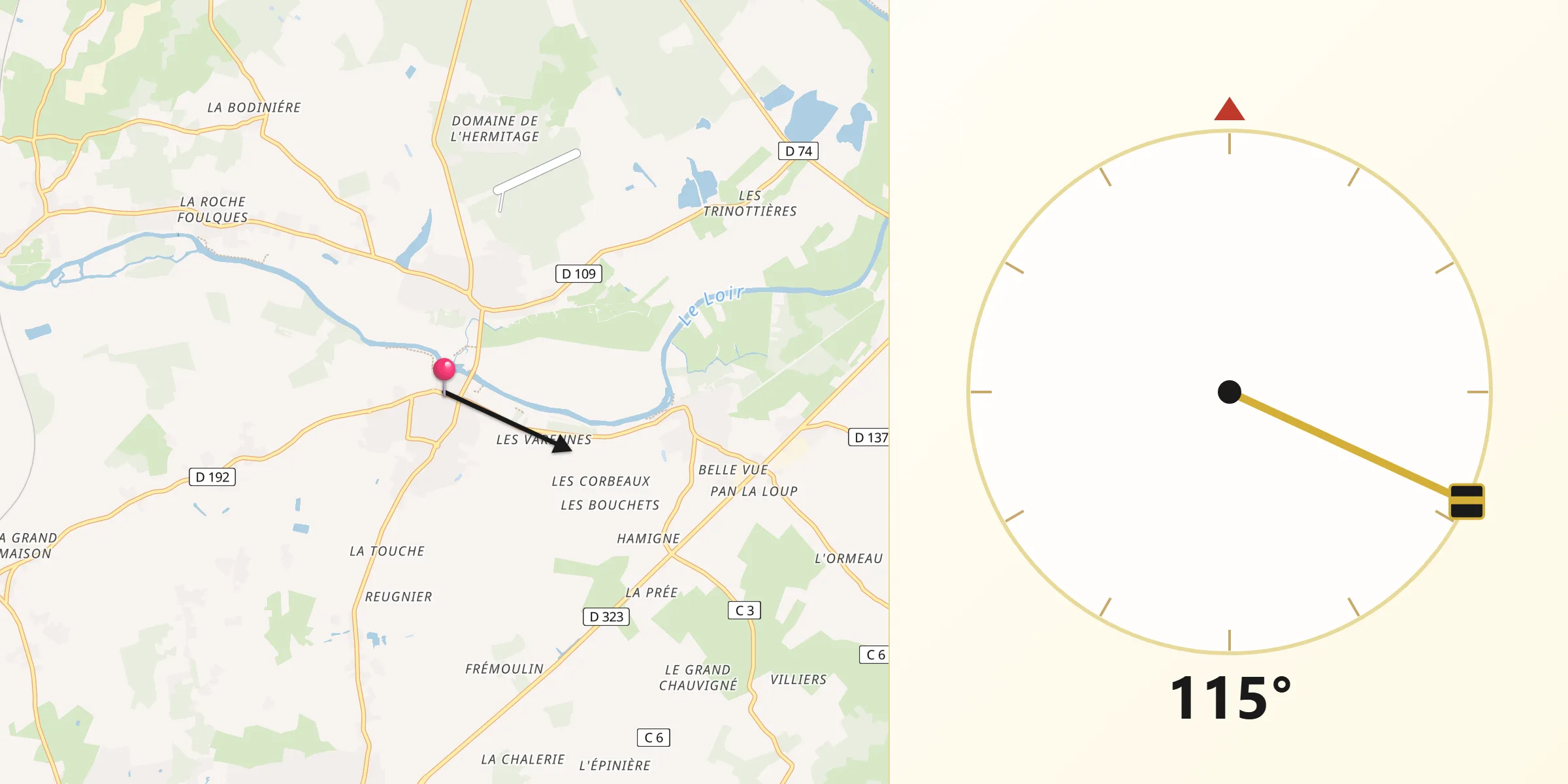 Direction vers la Qibla depuis Villevêque