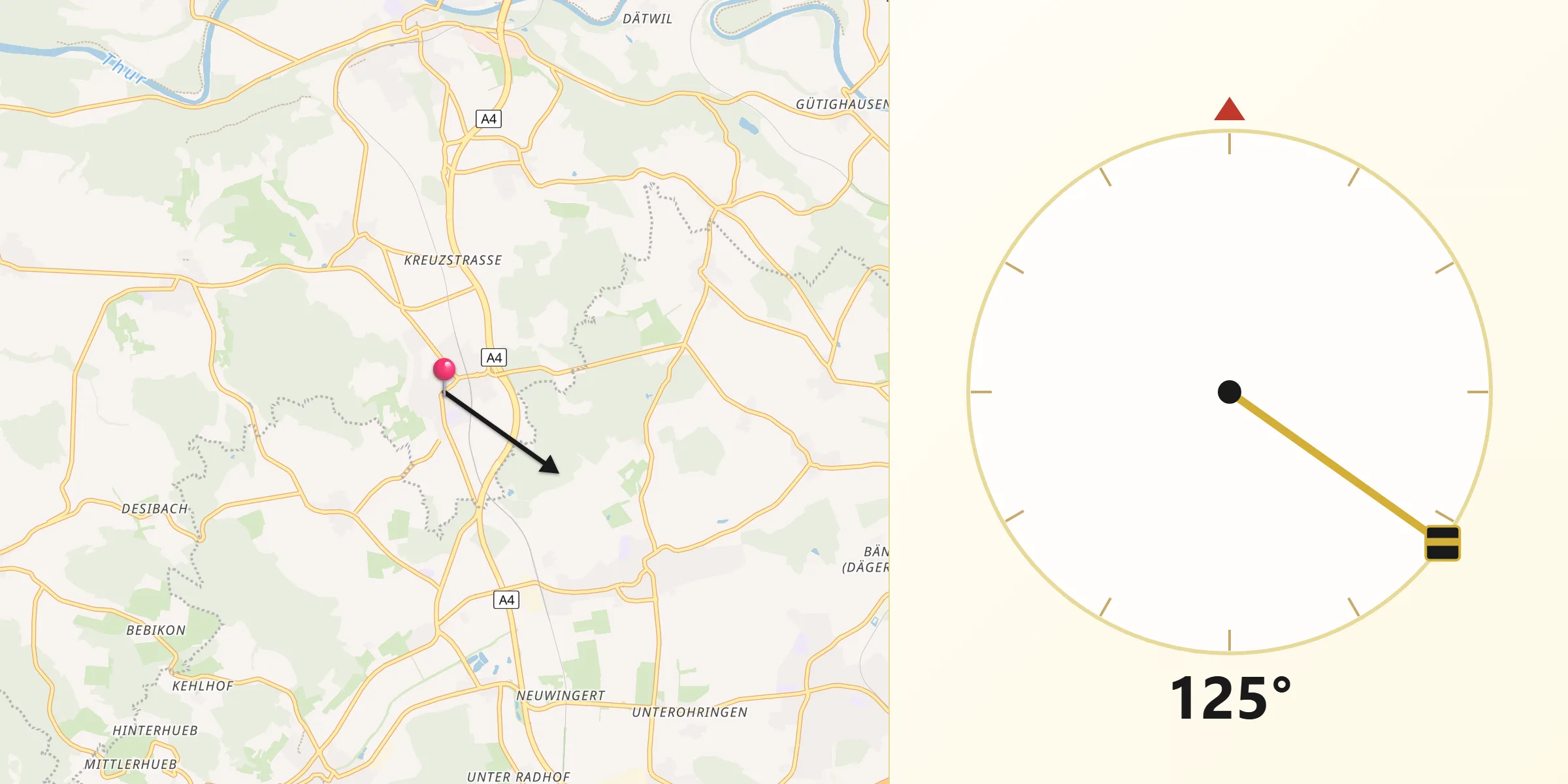 Direction vers la Qibla depuis Henggart