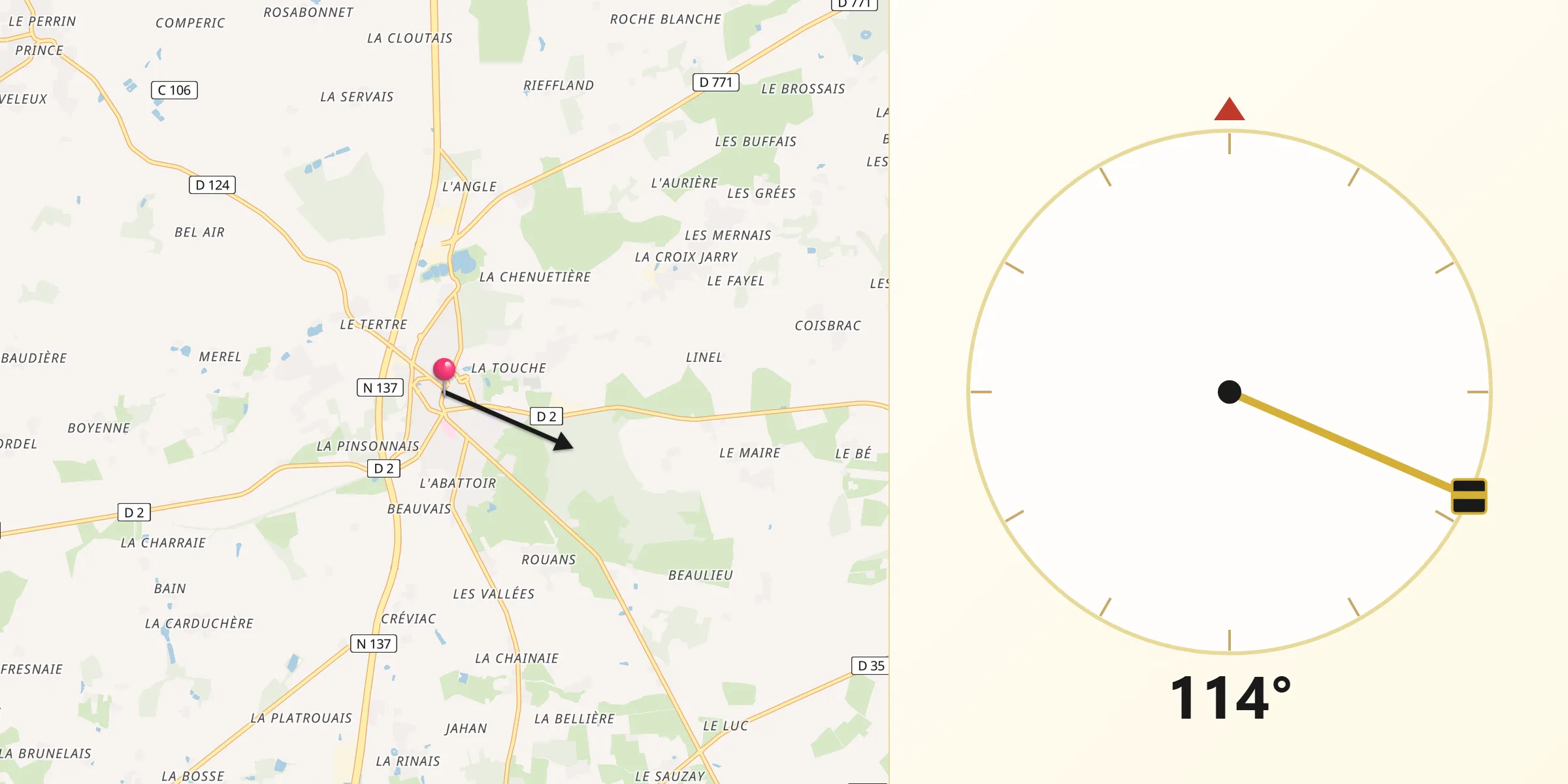 Direction vers la Qibla depuis Nozay
