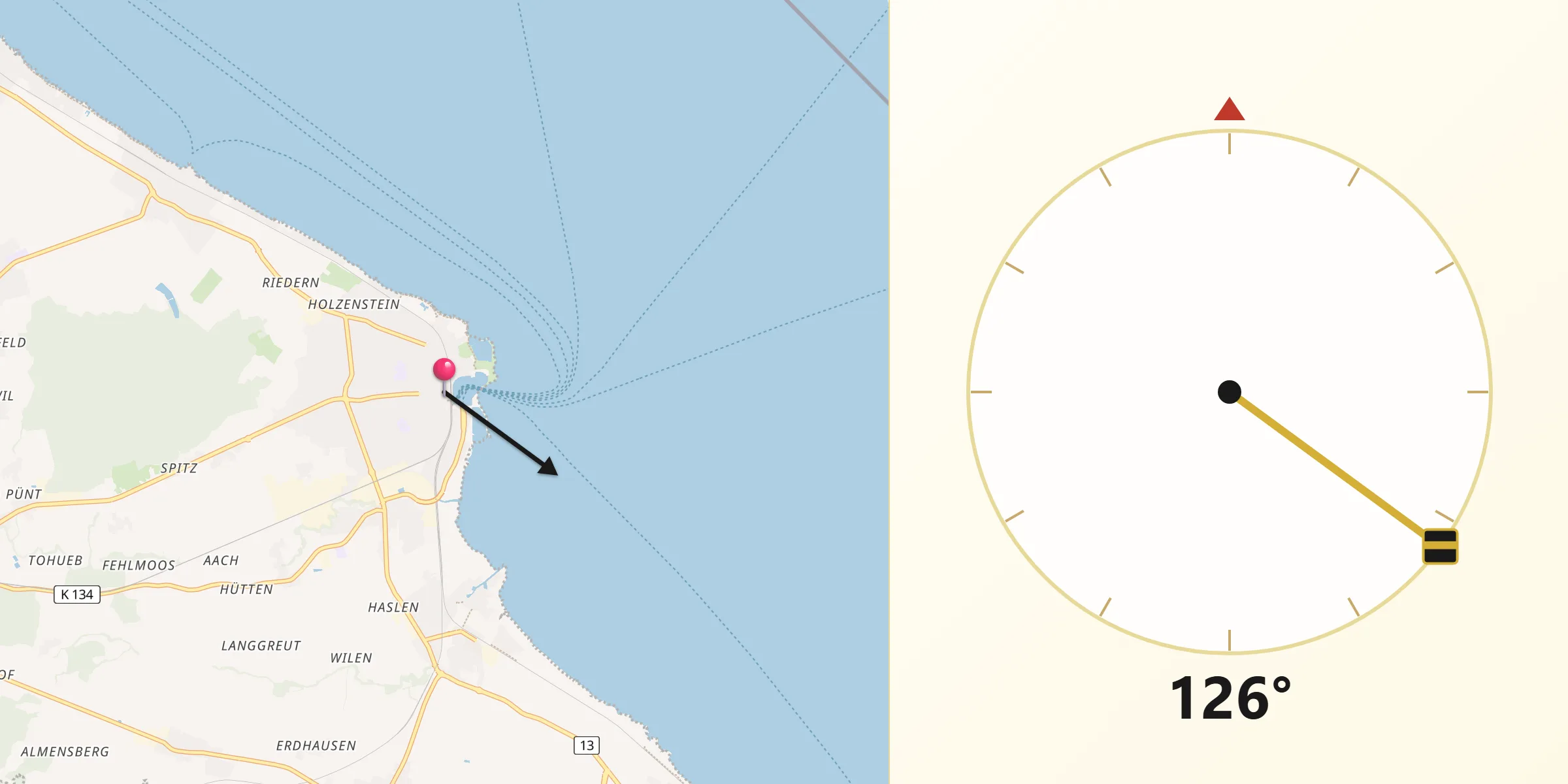 Direzione della Qibla da Romanshorn