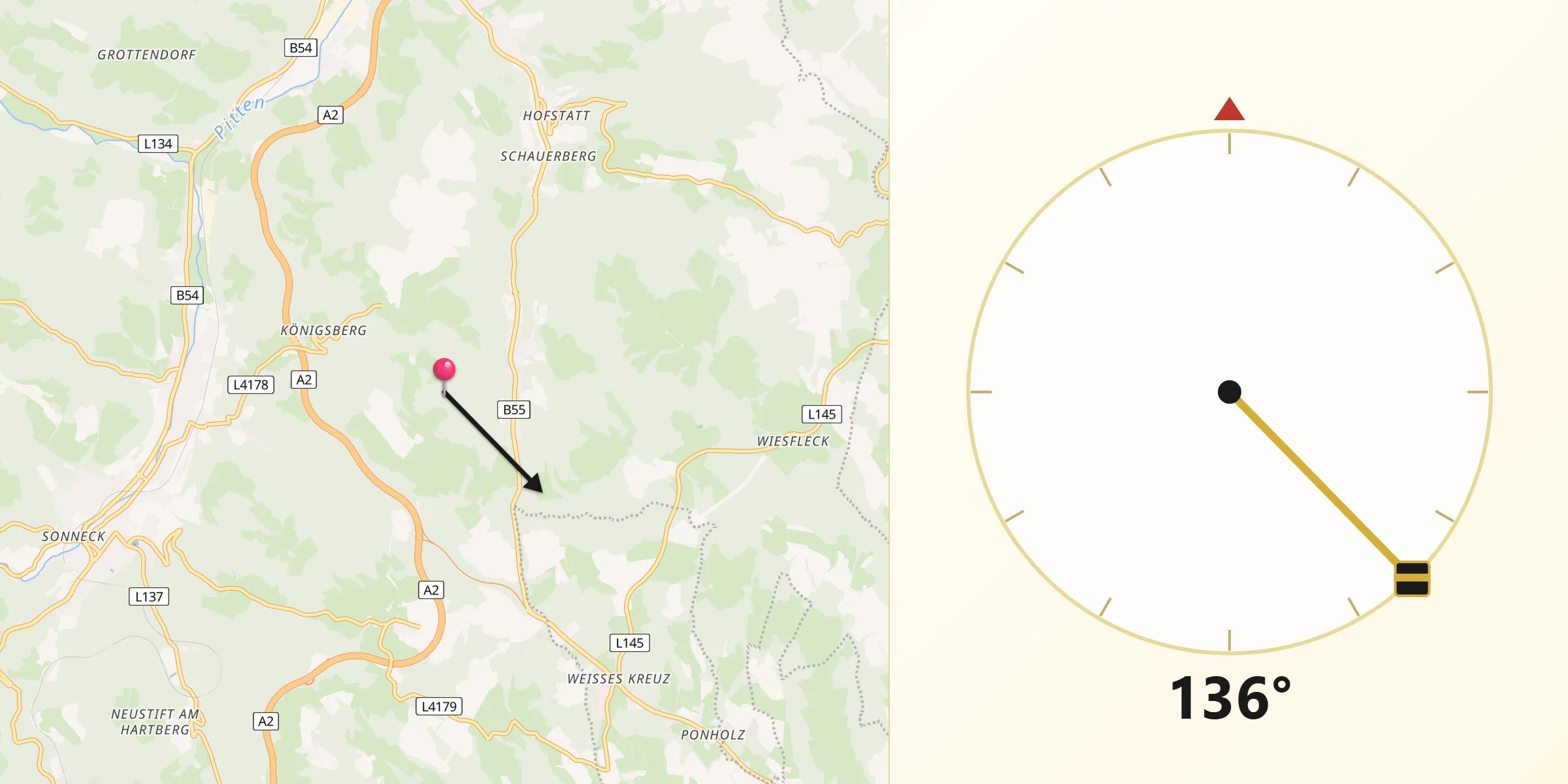 Qibla-Richtung von Thomasberg