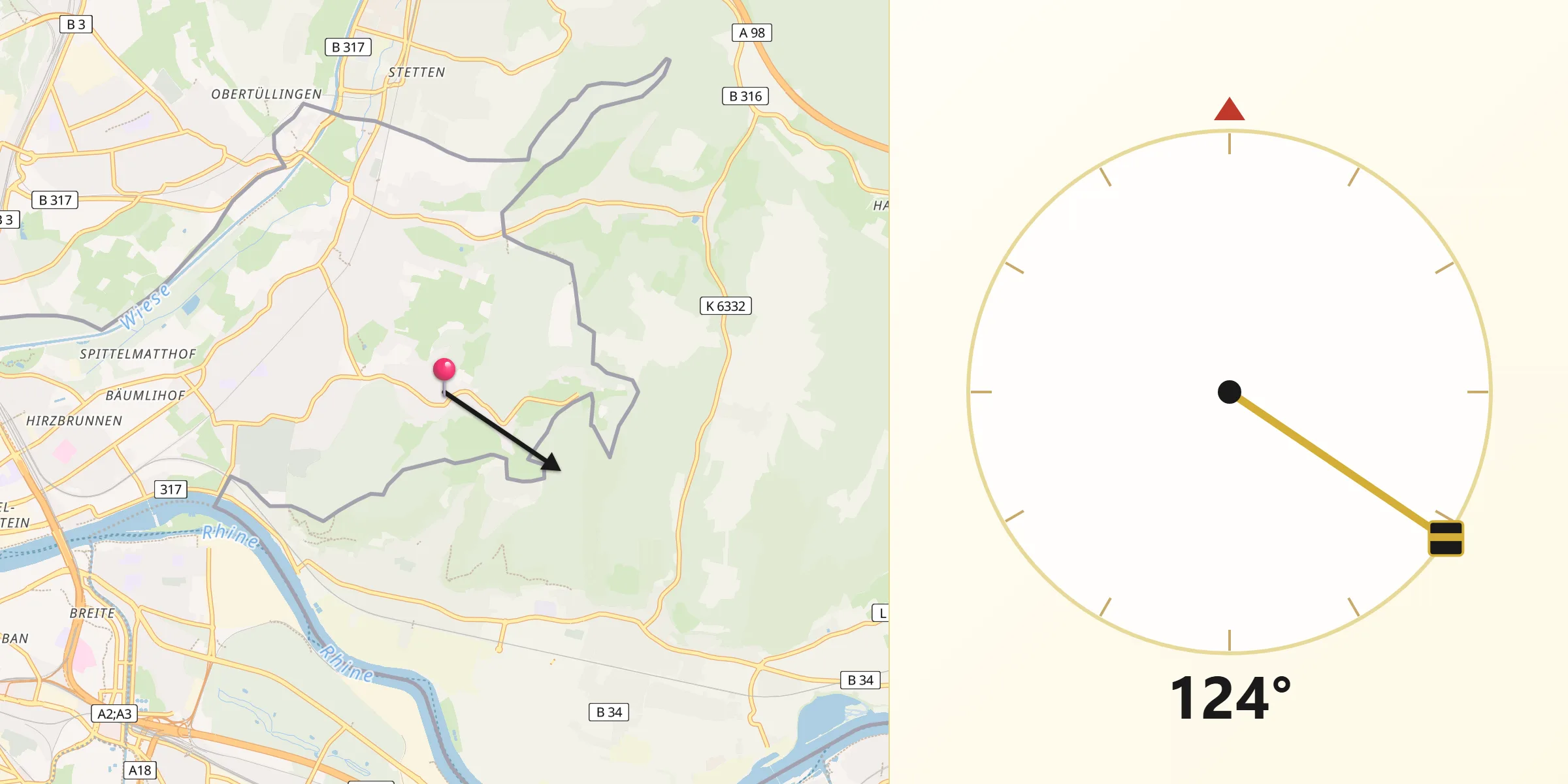 Direzione della Qibla da Bettingen