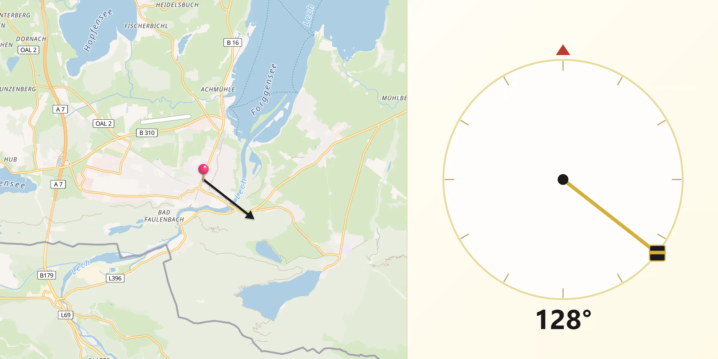 Qibla-Richtung von Füssen