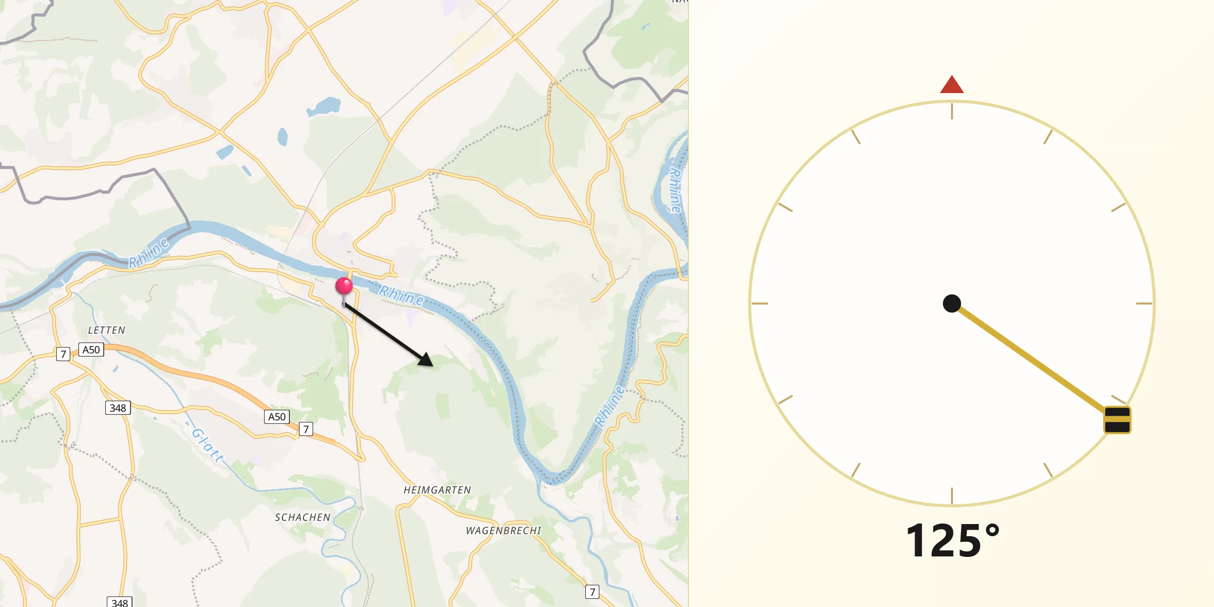 Direction vers la Qibla depuis Seglingen